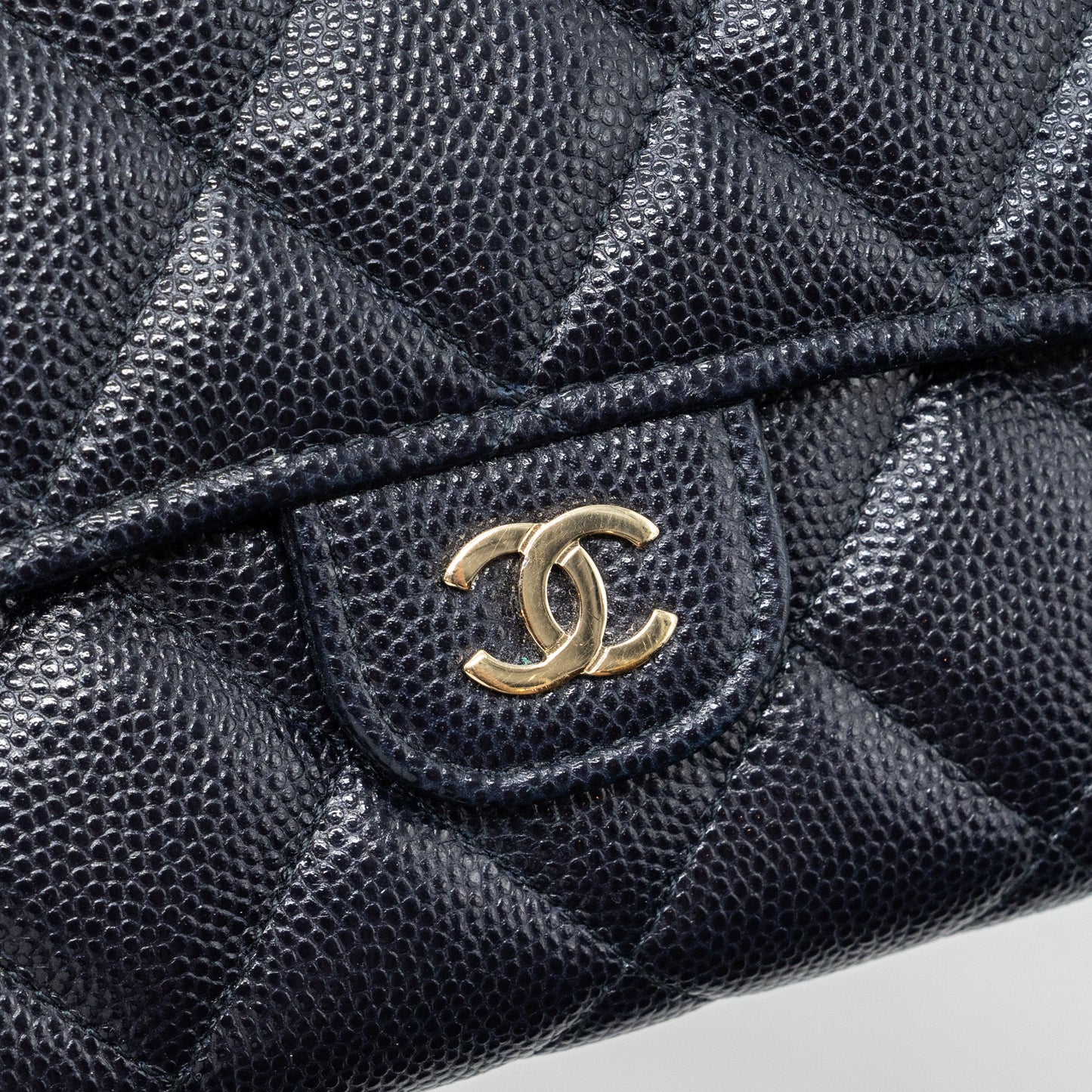 Chanel Classic Long Flap Wallet Caviar Navy L