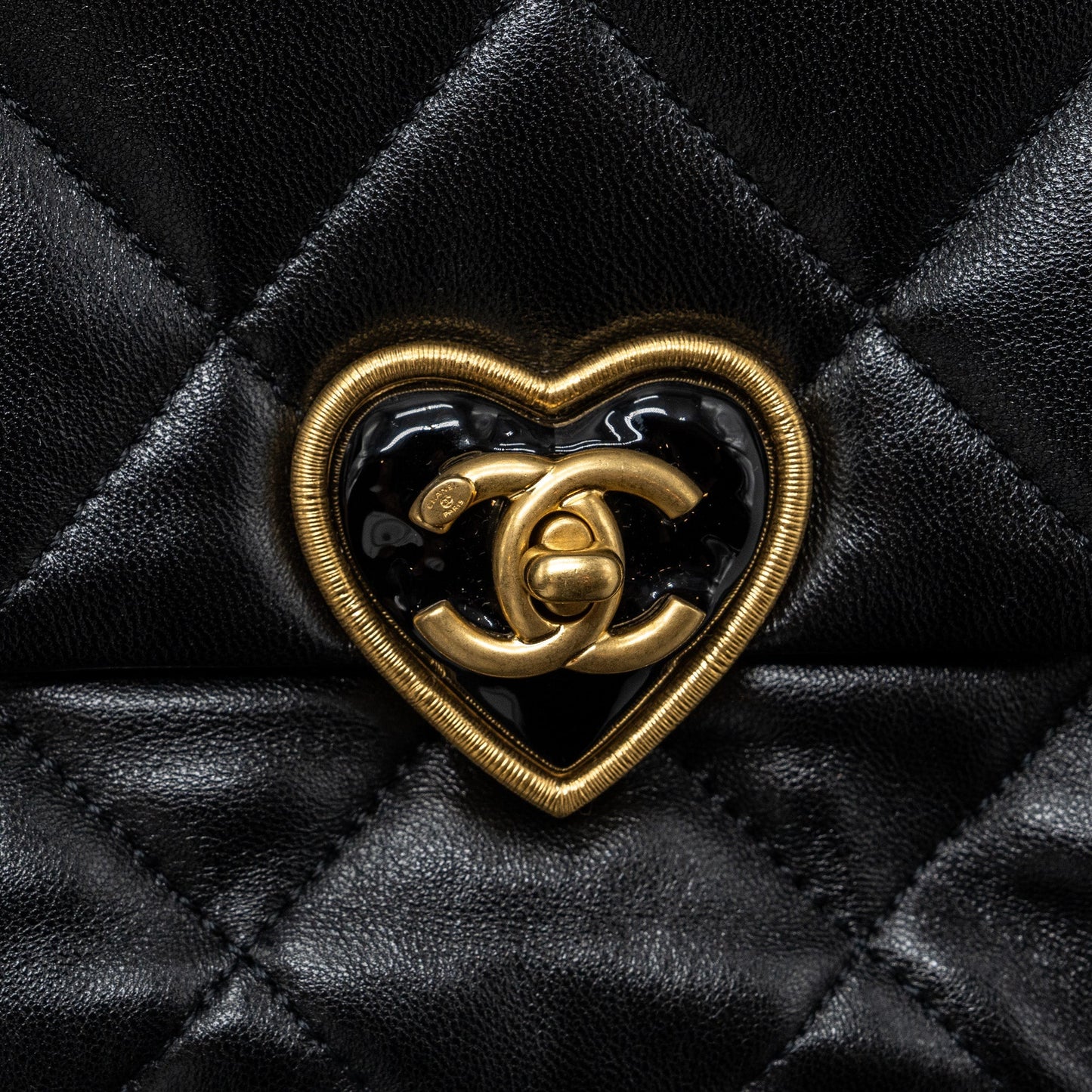 Chanel 23s Coco Love Flap Bag Lambskin Black Brushed (Microchip)