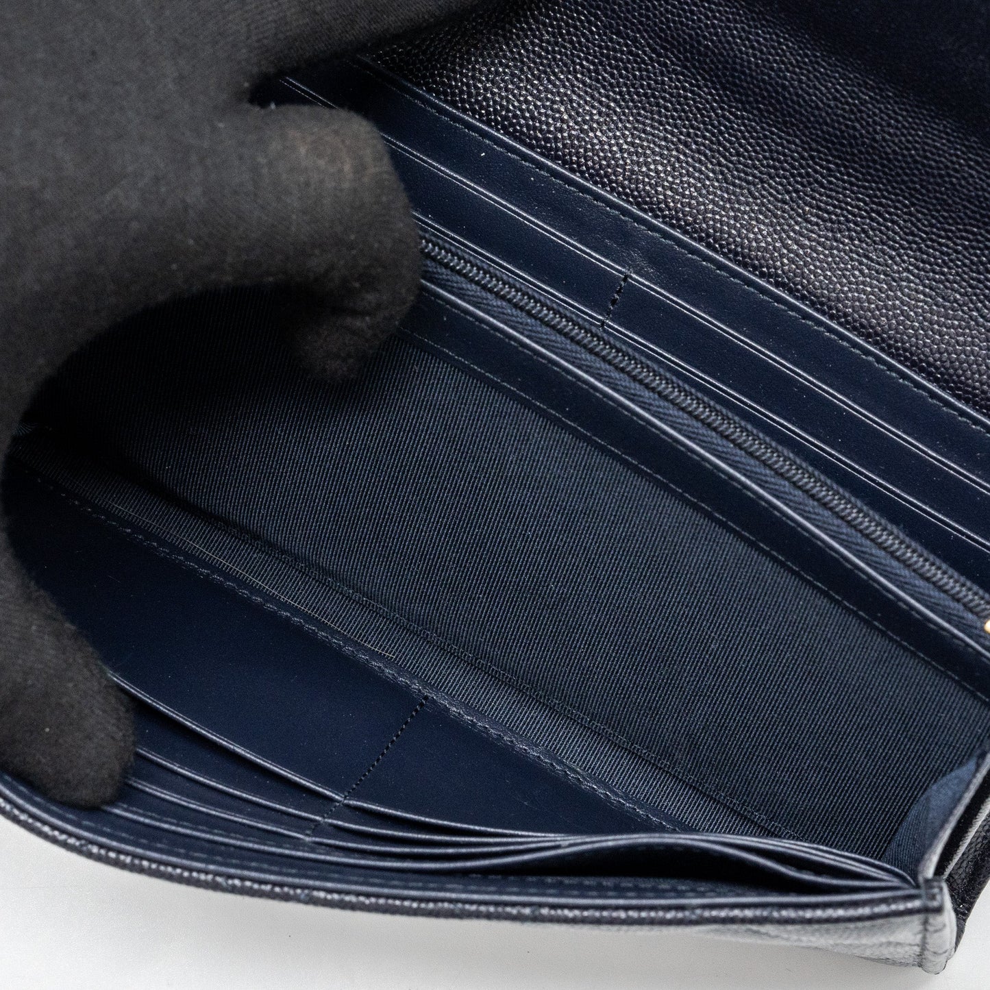 Chanel Classic Long Flap Wallet Caviar Navy L