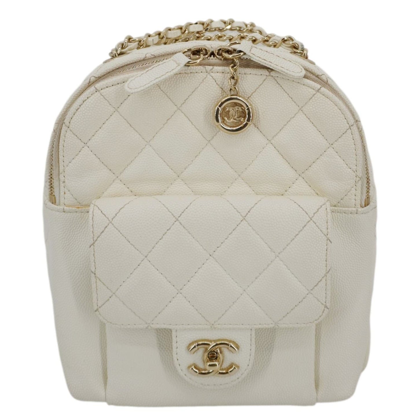Chanel CC Day Small Caviar Quilted Leather Backpack White