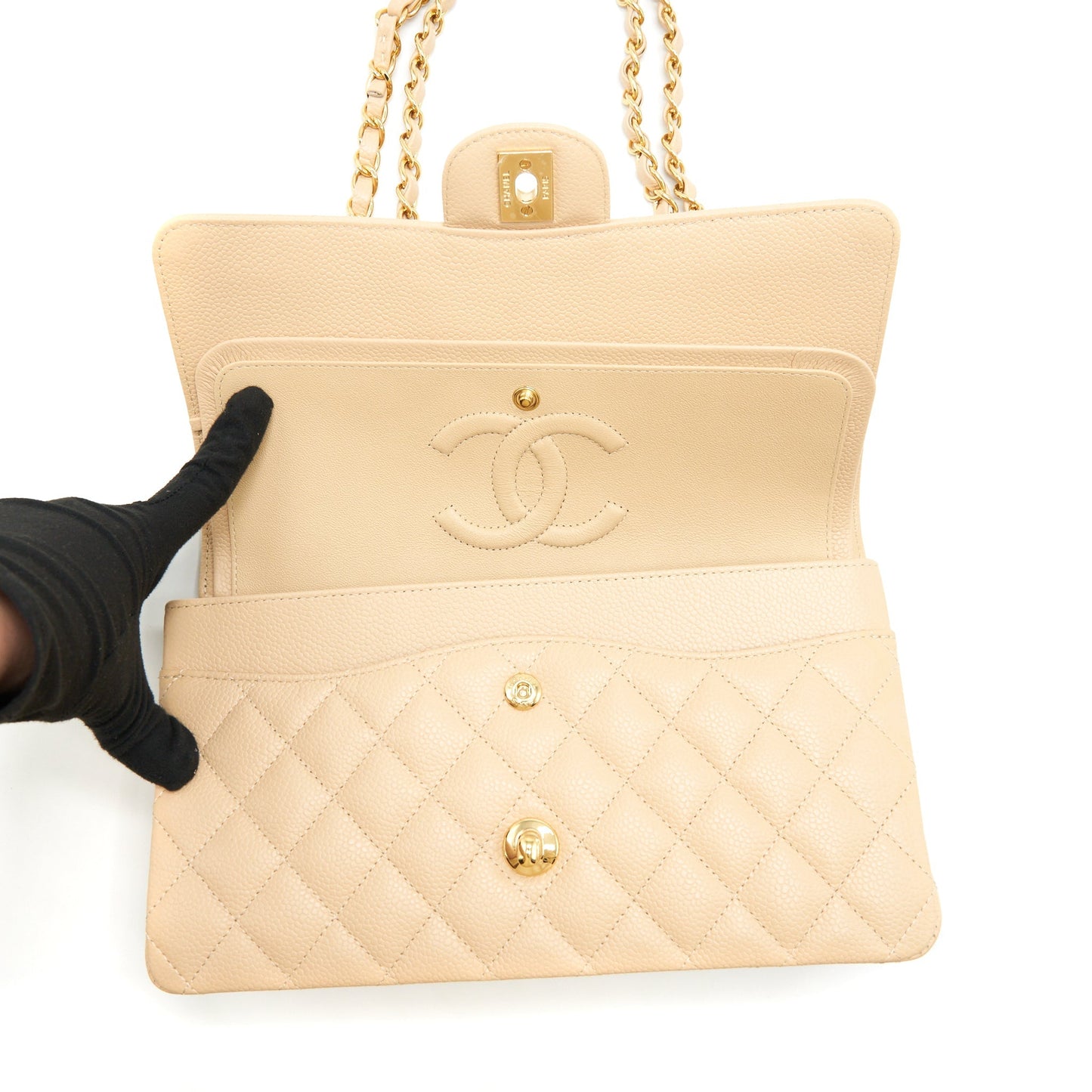 Chanel Medium Classic Double Flap Bag Caviar Beige L