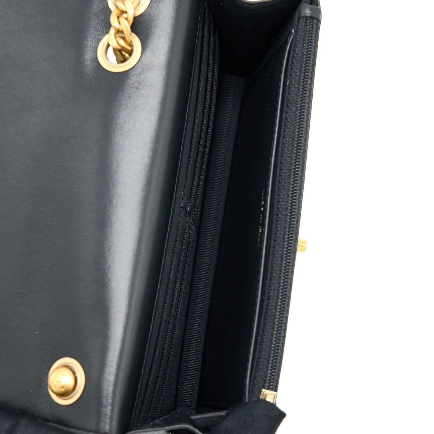 Chanel 22K Gold Pillar Wallet On Chain Lambskin Black Brushed (Microchip)