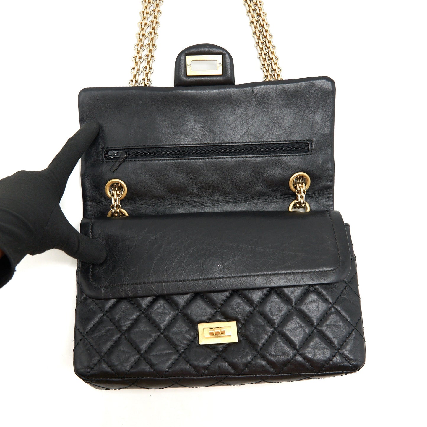 Chanel 2.55 225 Small reissue double flap bag aged Calfskin black
