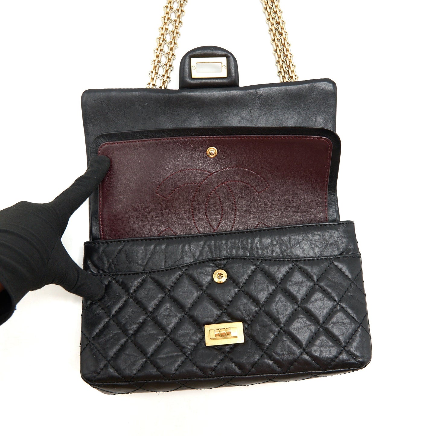 Chanel 2.55 225 Small reissue double flap bag aged Calfskin black