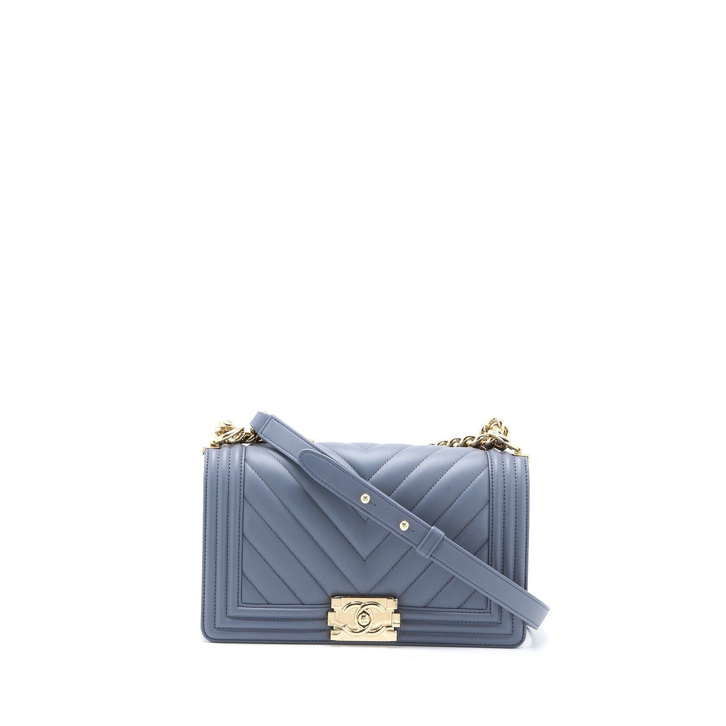 Chanel Medium Boy Bag Chevron Calfskin Grey L