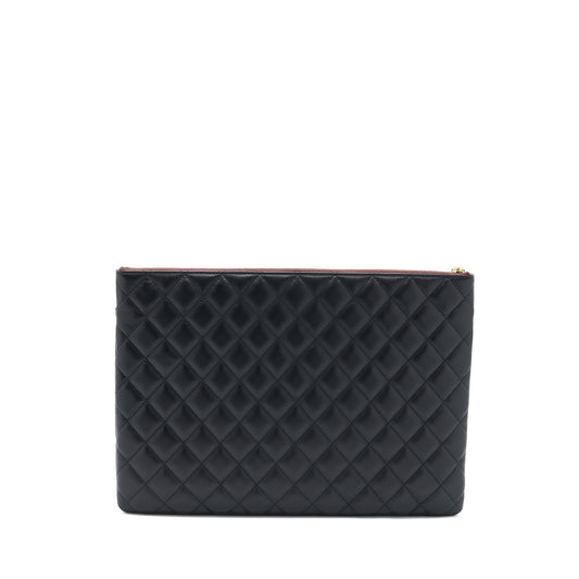 Chanel Quilted Zip and Flap Pouch/Clutch Large Model Lambskin Black L