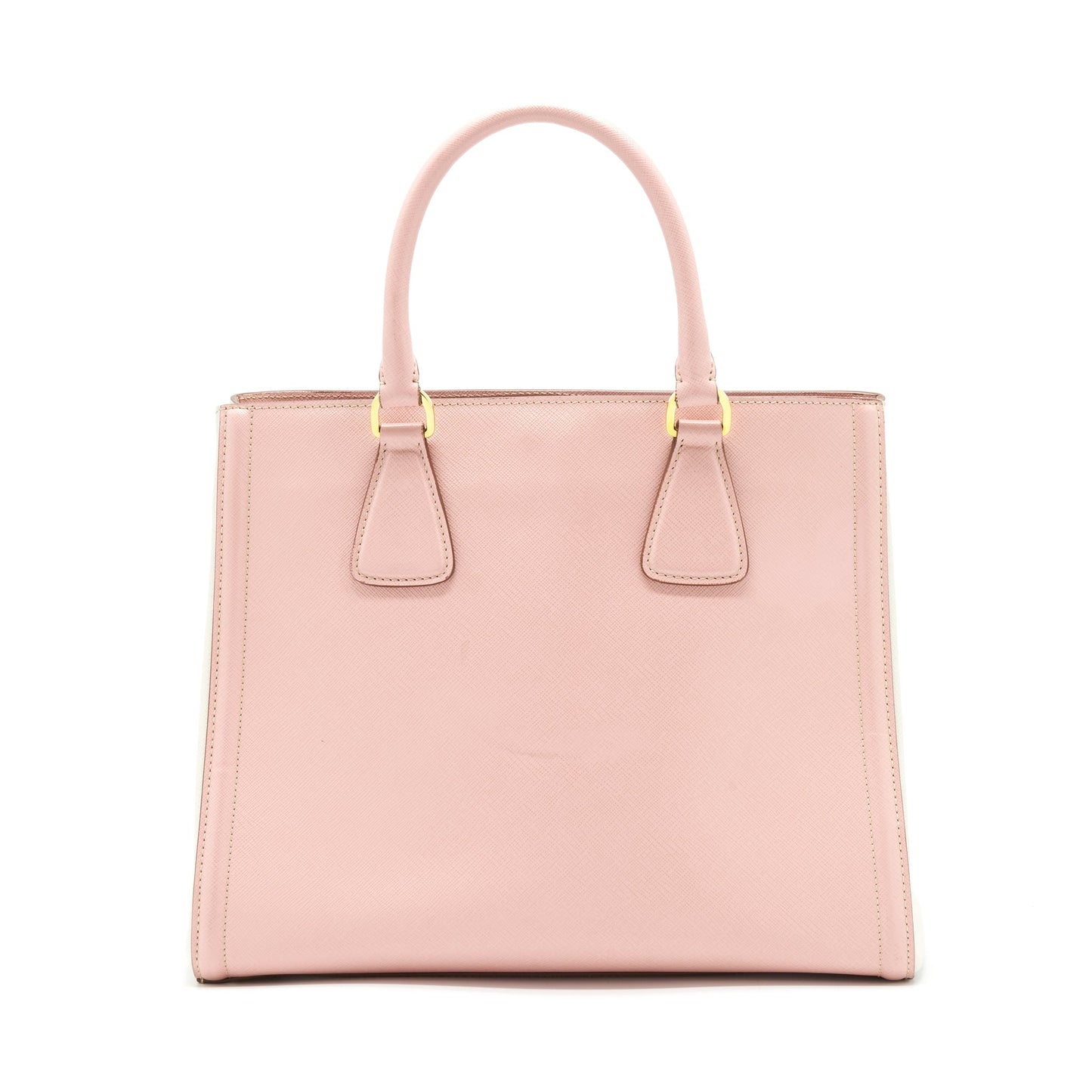 Prada Top Handle Saffiano tote Purse Calfskin Pink/ White