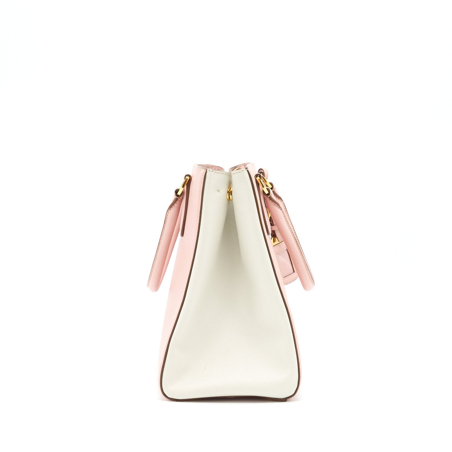 Prada Top Handle Saffiano tote Purse Calfskin Pink/ White