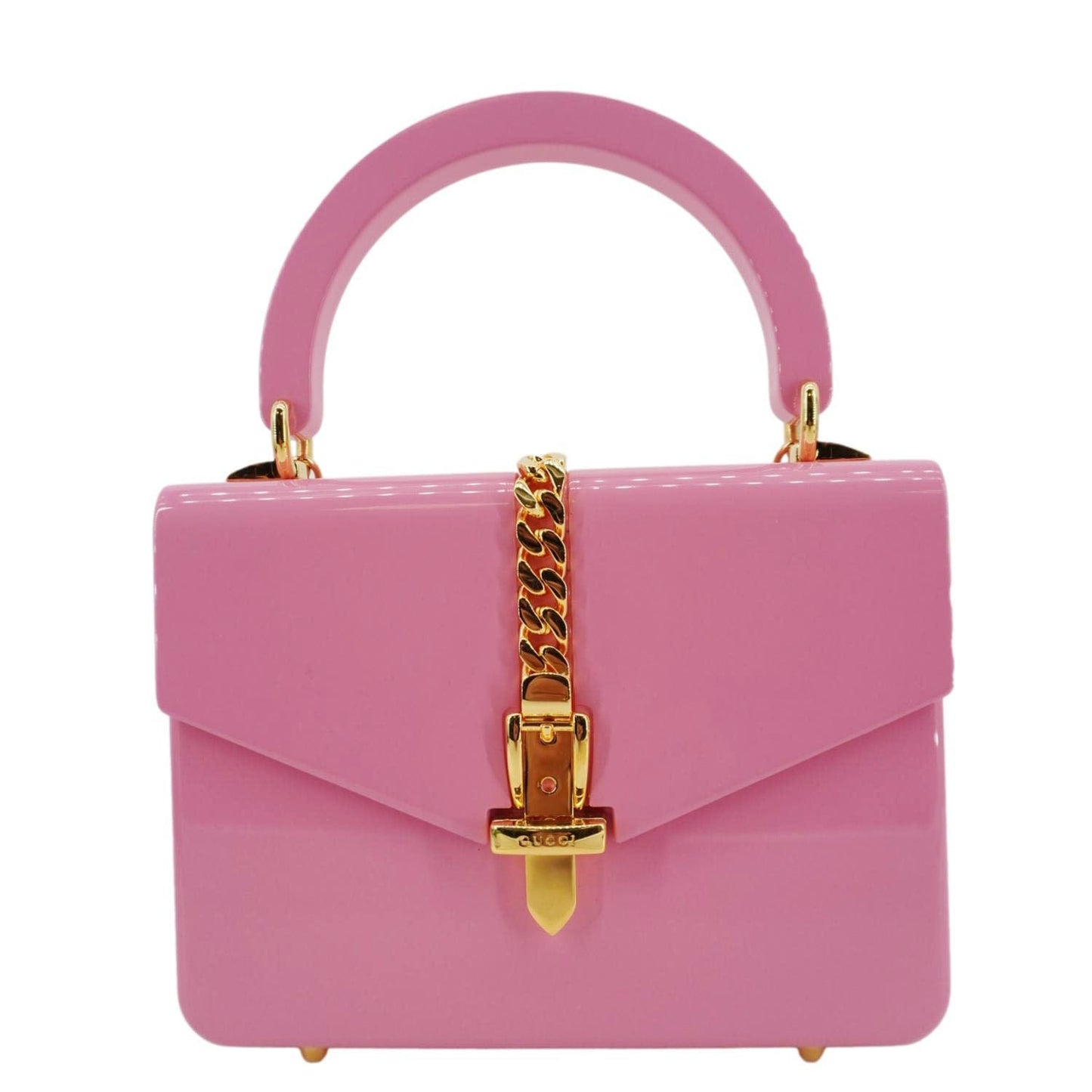 GUCCI Sylvie 1969 Plexiglass Top Handle Crossbody Bag Pink 589482