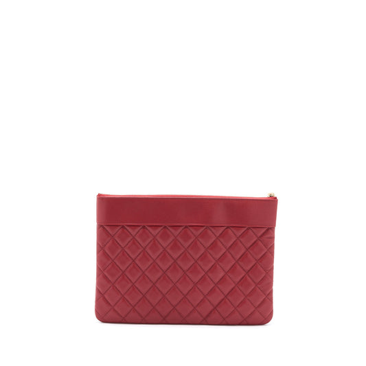 Chanel CC Logo Quilted Zip Pouch/Clutch Calfskin Red