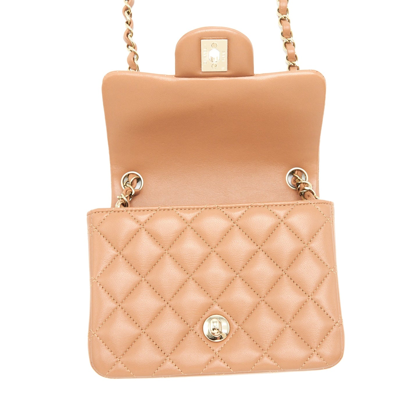 Chanel 22S Mini Square Flap Bag Lambskin Caramel L