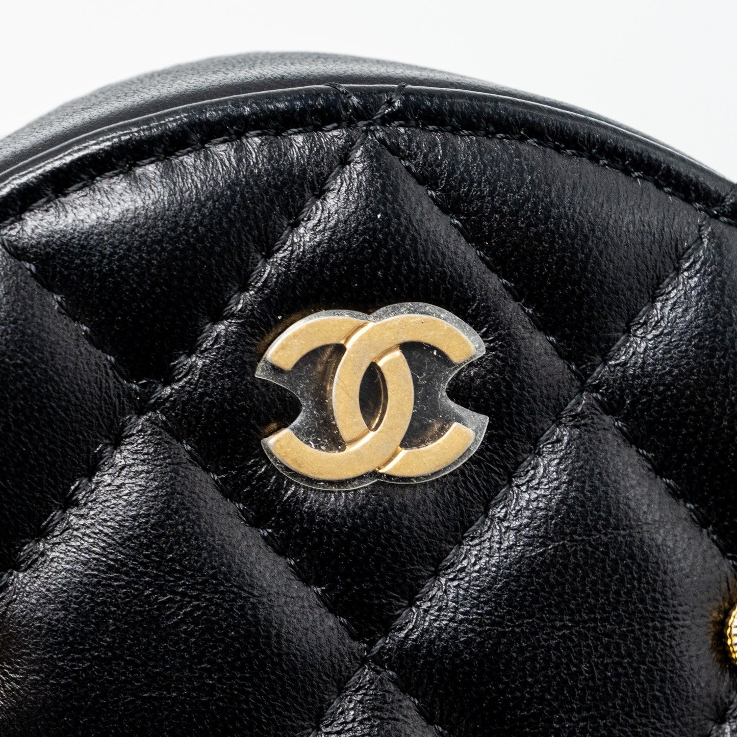 Chanel Limited Edition Charm Round Clutch With Chain Lambskin Black