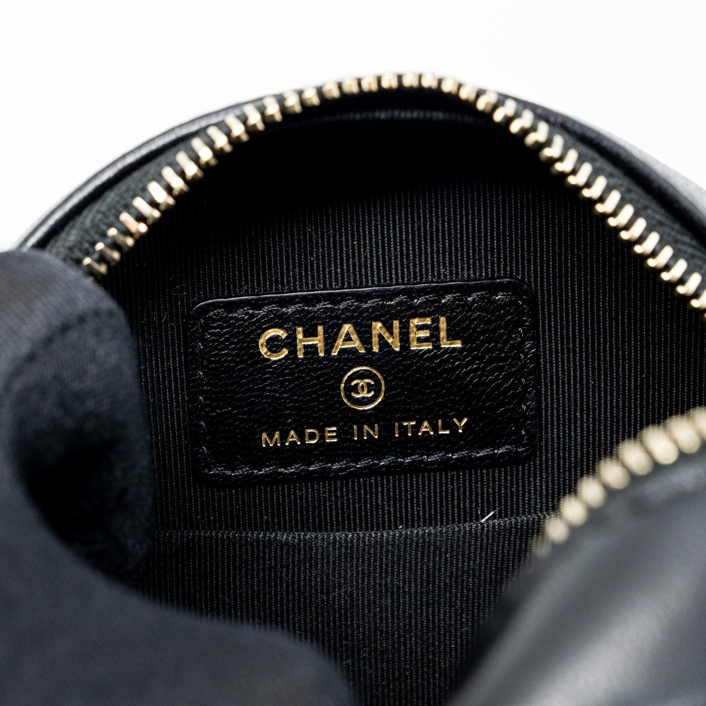 Chanel Limited Edition Charm Round Clutch With Chain Lambskin Black