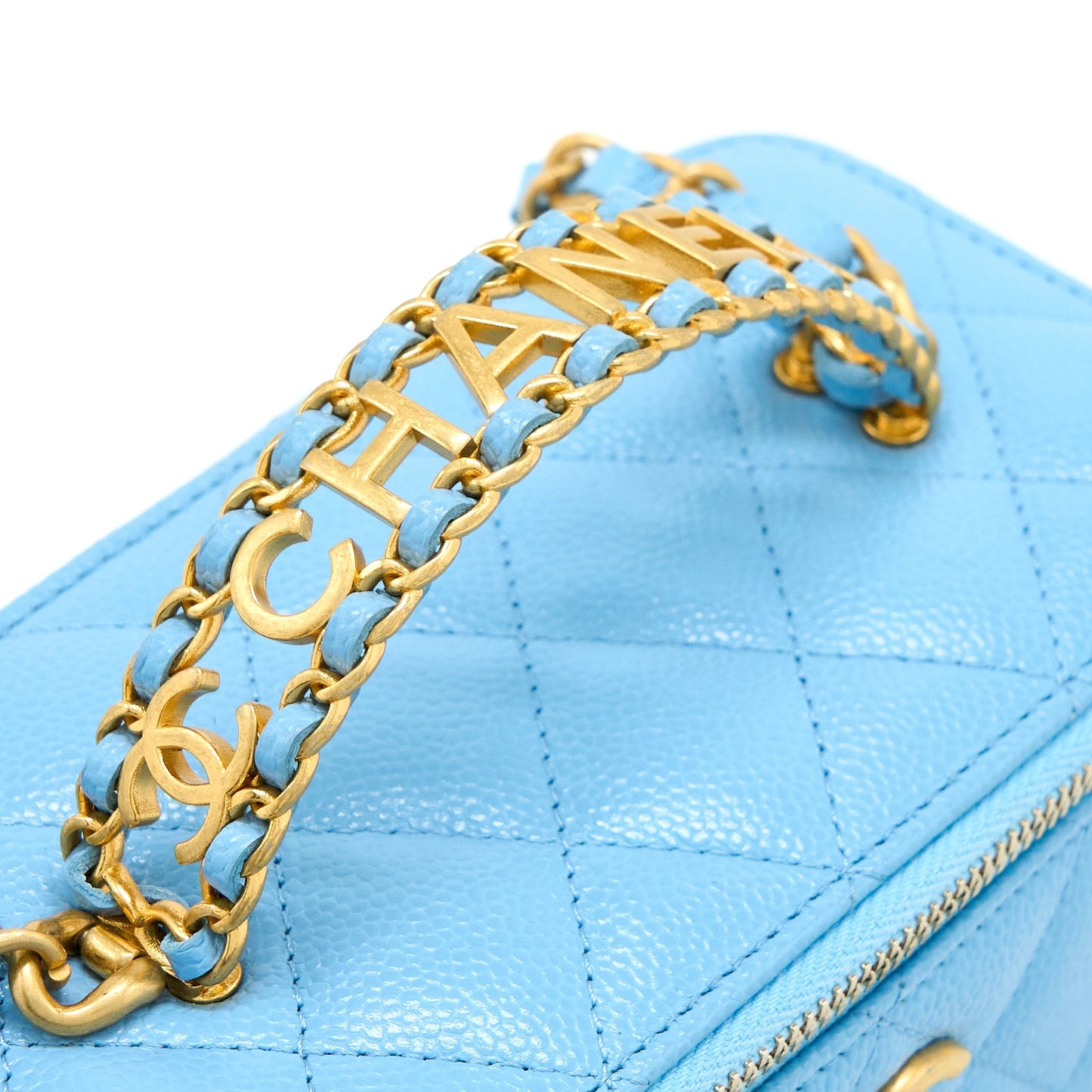 Chanel 22s Letter Top Handle Long Vanity Caviar Blue