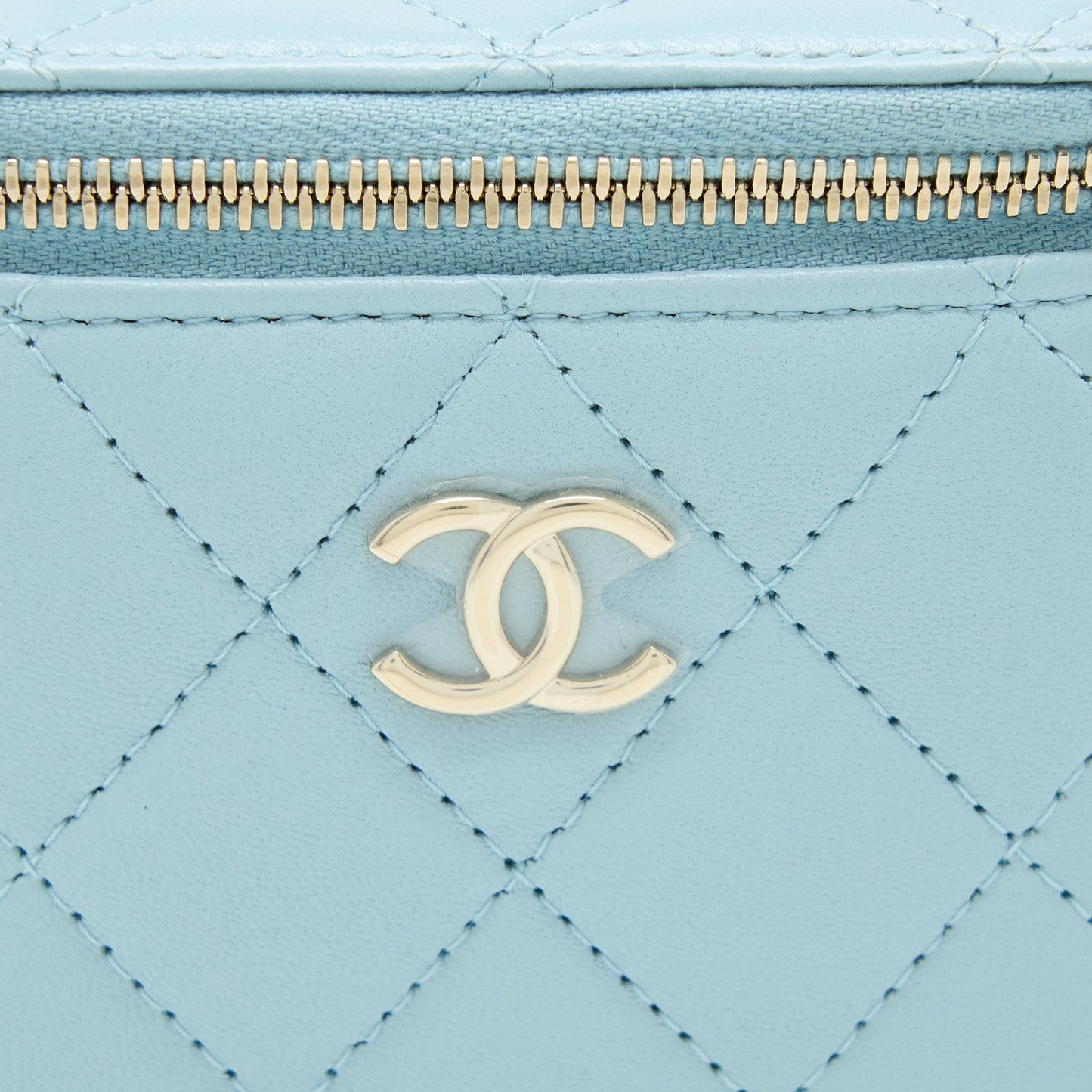 Chanel 22P Top Handle Mini Vanity with Chain Lambskin Light Blue L