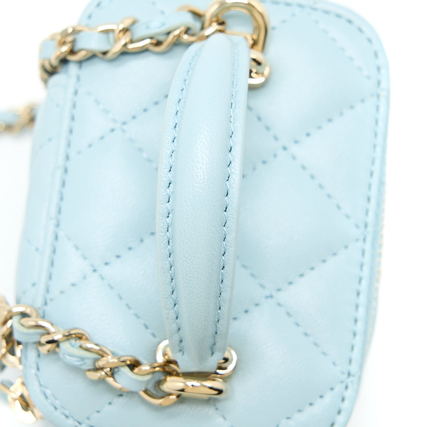Chanel 22P Top Handle Mini Vanity with Chain Lambskin Light Blue L