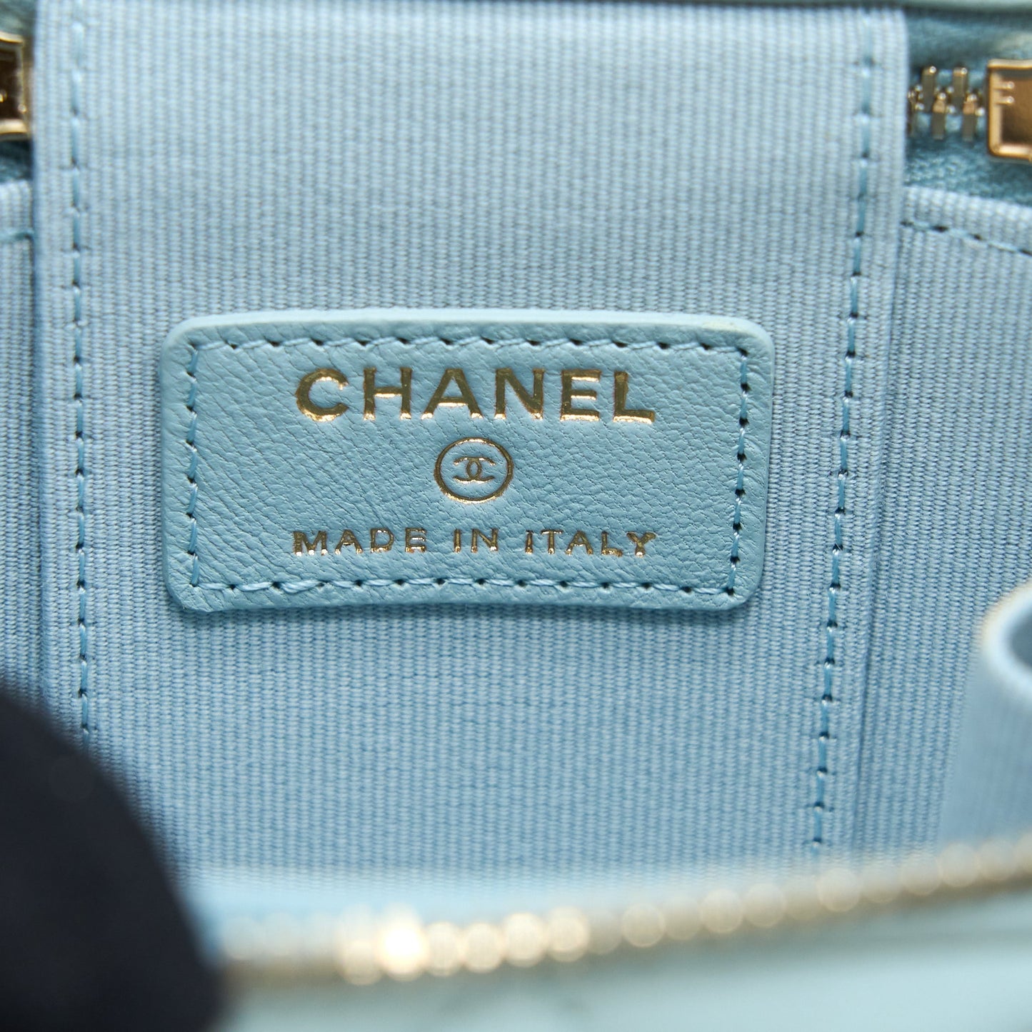 Chanel 22P Top Handle Mini Vanity with Chain Lambskin Light Blue L