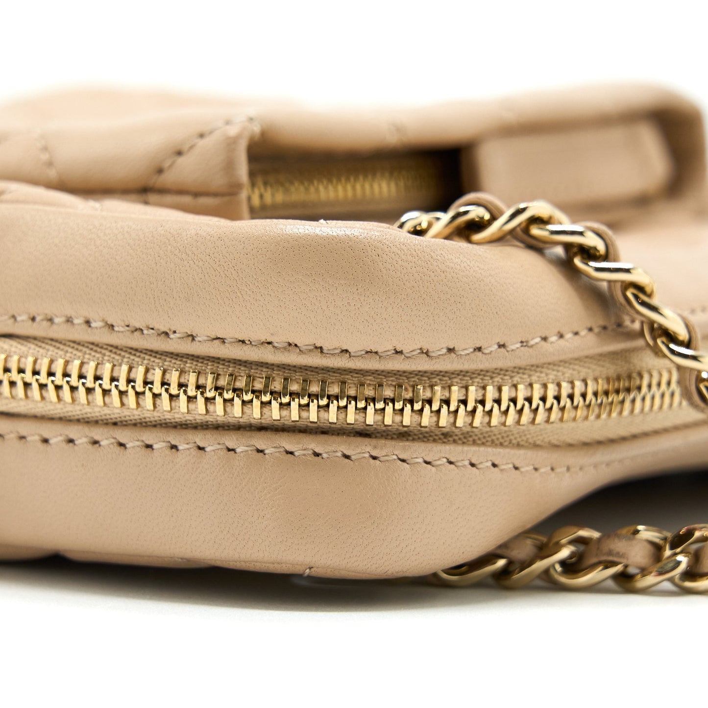 Chanel Small Vertical Camera Bag With Chain Lambskin Beige L
