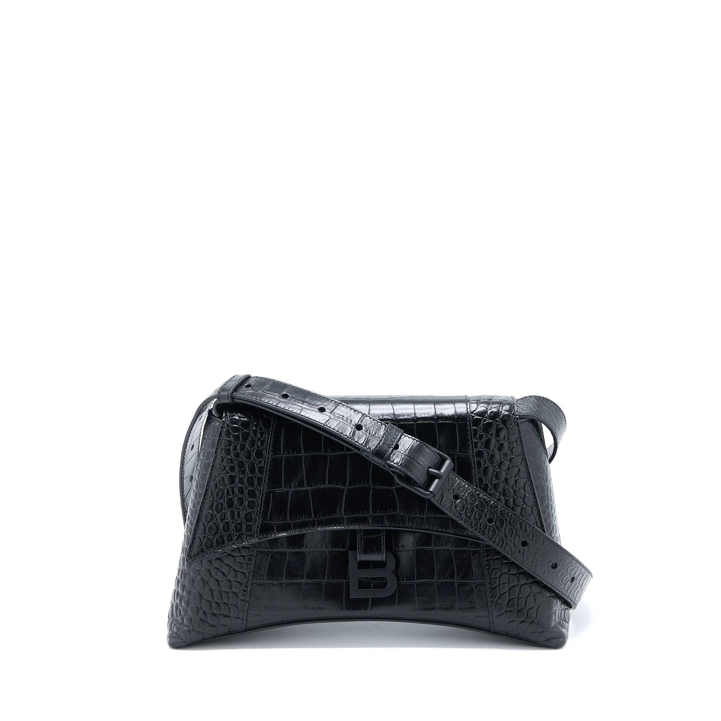 Balenciaga Small Downtown Mini Purse Crocodile-Embossed Leather Black with Black Hardware