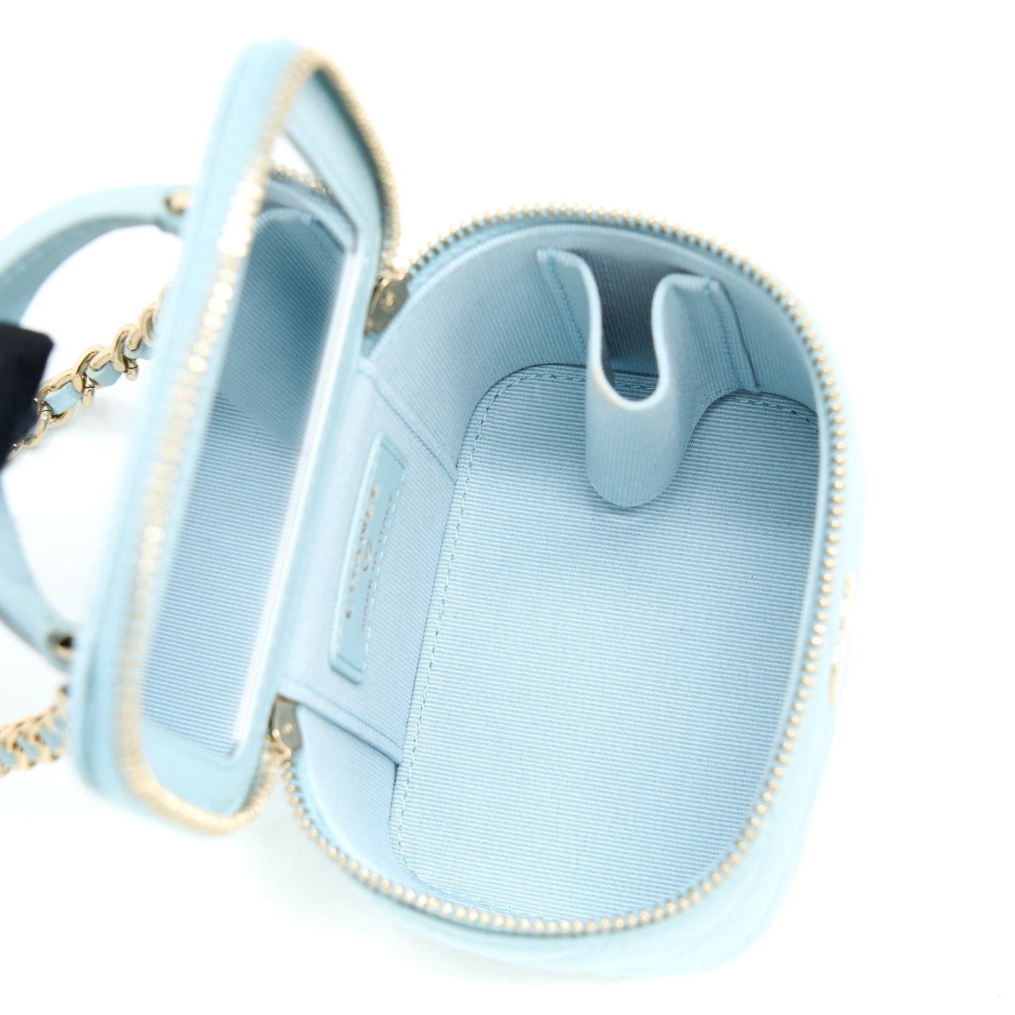 Chanel 22P Top Handle Mini Vanity with Chain Lambskin Light Blue L
