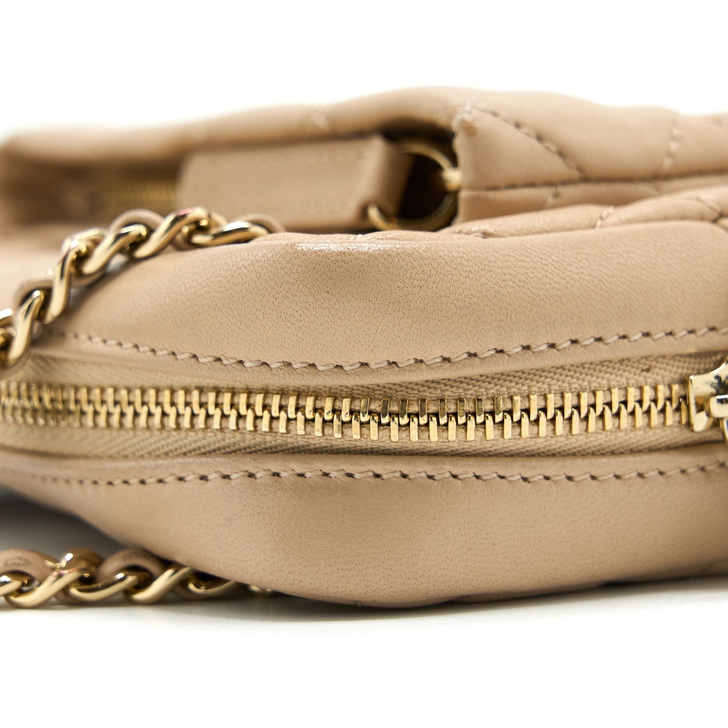 Chanel Small Vertical Camera Bag With Chain Lambskin Beige L