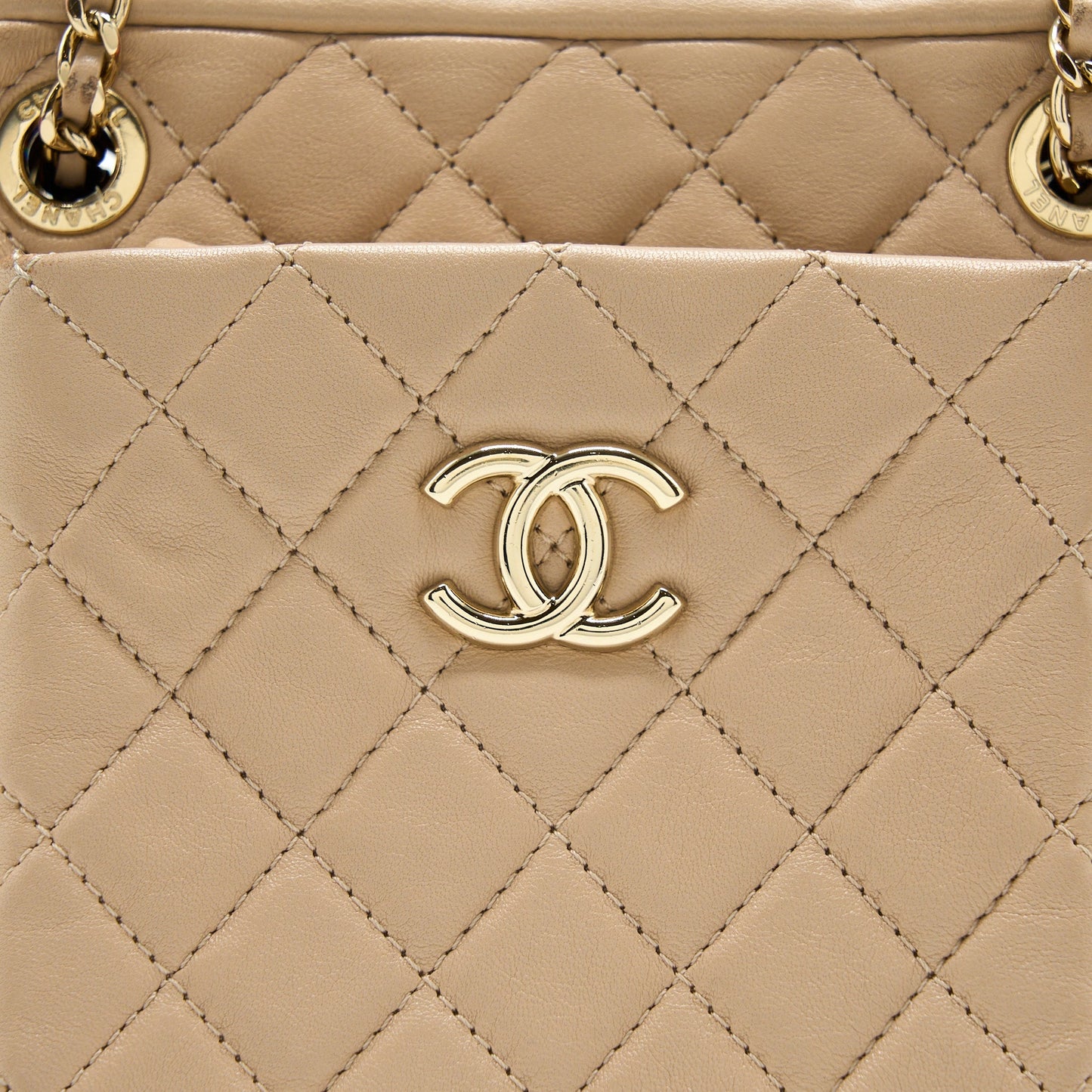 Chanel Small Vertical Camera Bag With Chain Lambskin Beige L