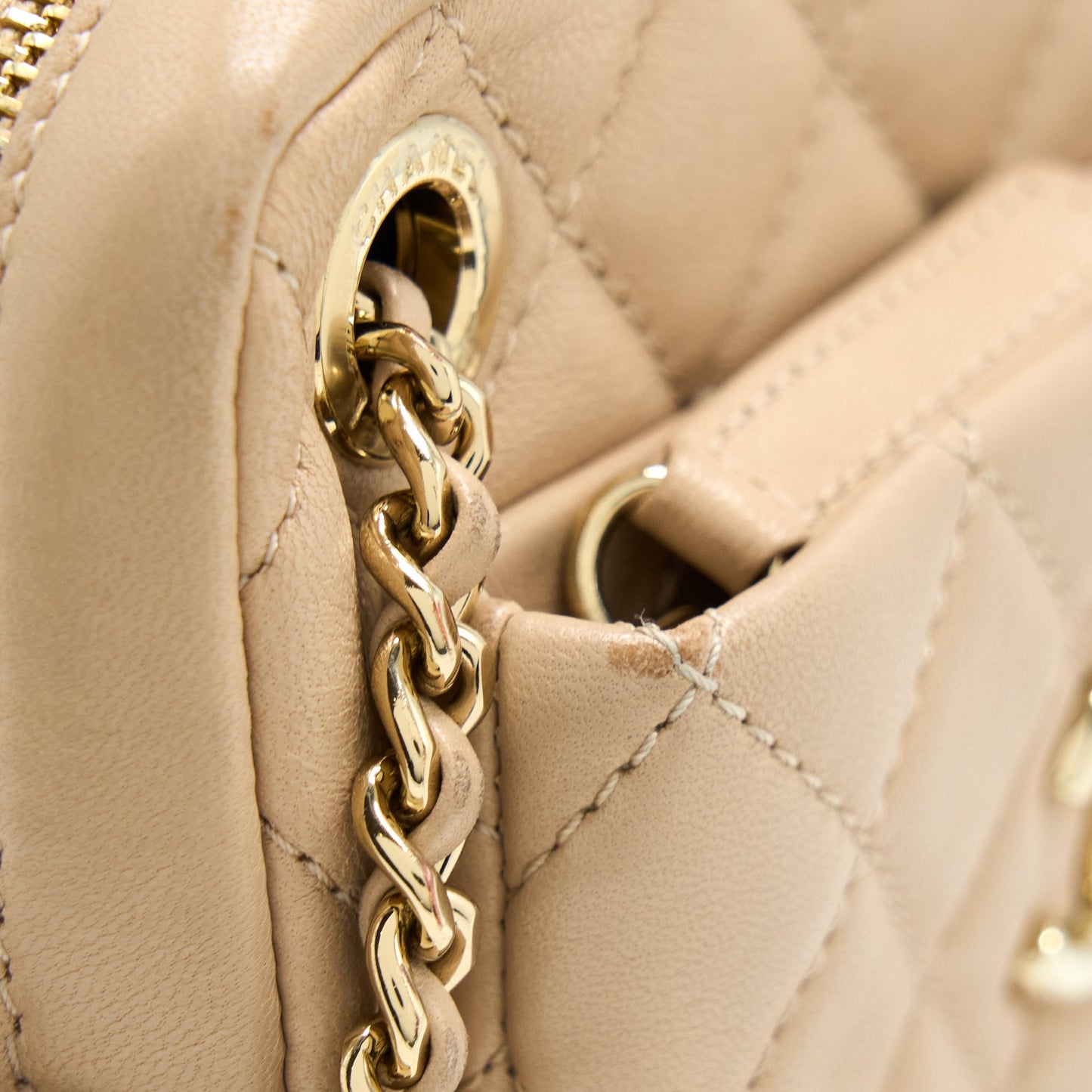 Chanel Small Vertical Camera Bag With Chain Lambskin Beige L