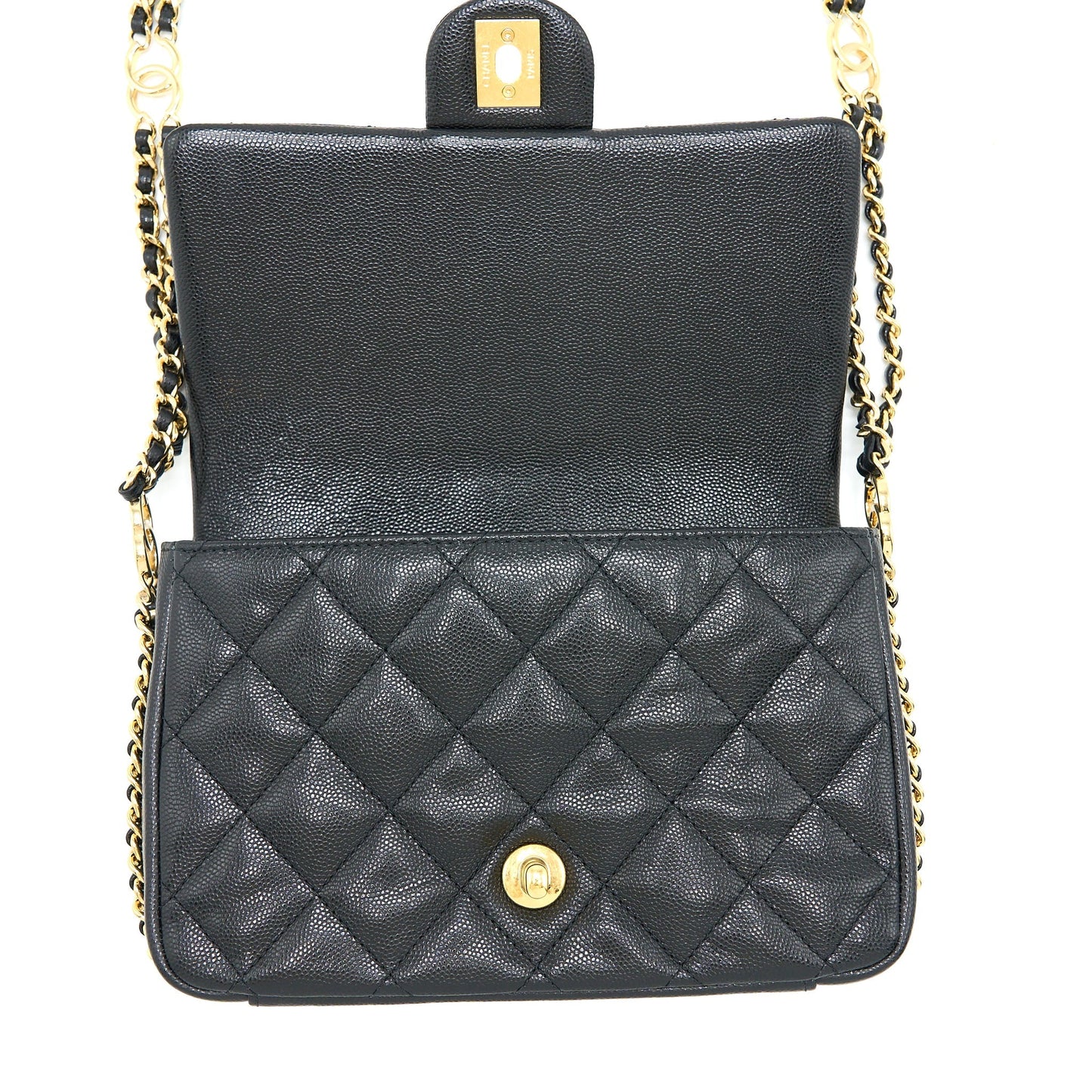 Chanel 23C Mini Flap Bag with CC Logo Chain Grained Calfskin Black  (Microchip)