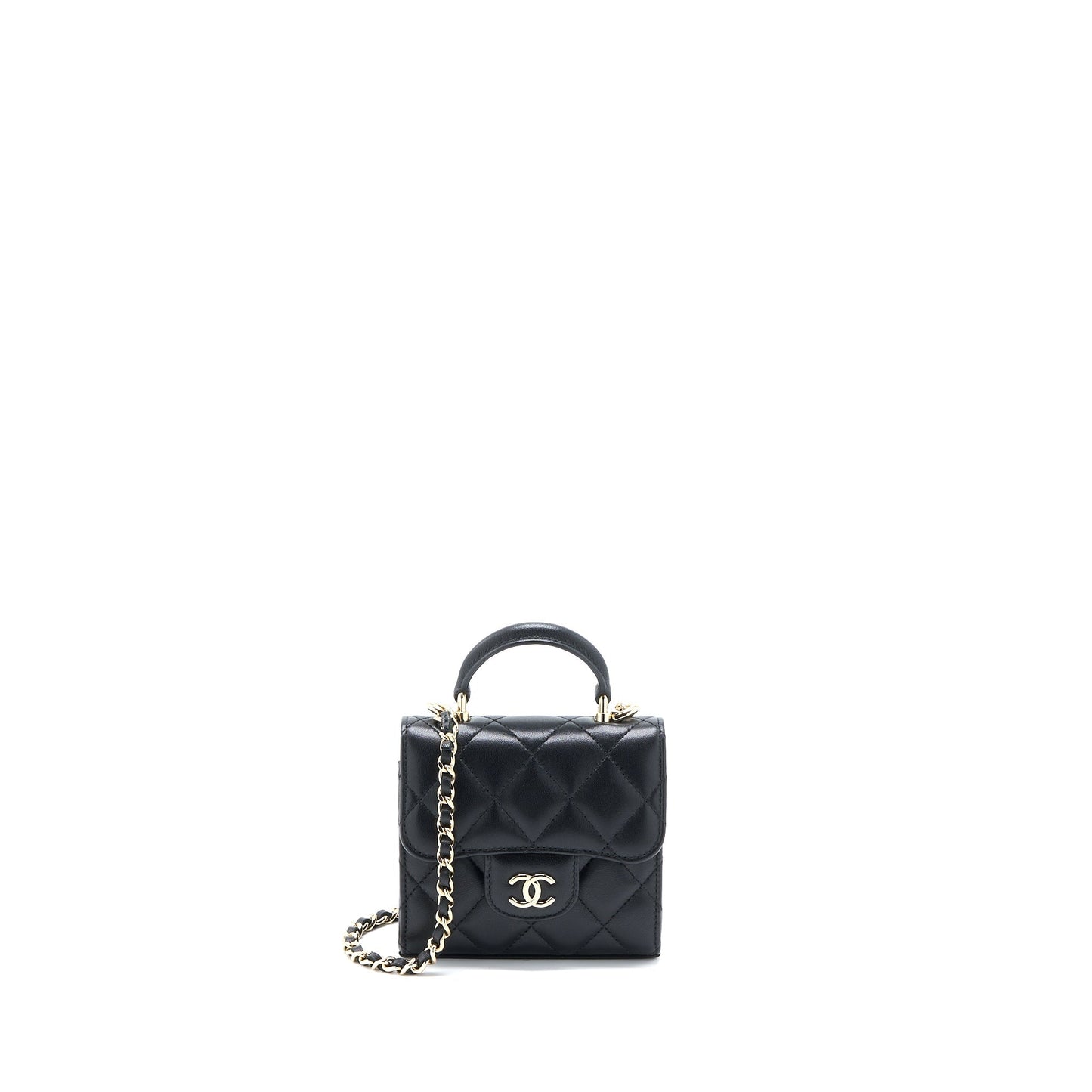 Chanel Top Handle Mini Flap Chain Bag Lambskin Black L