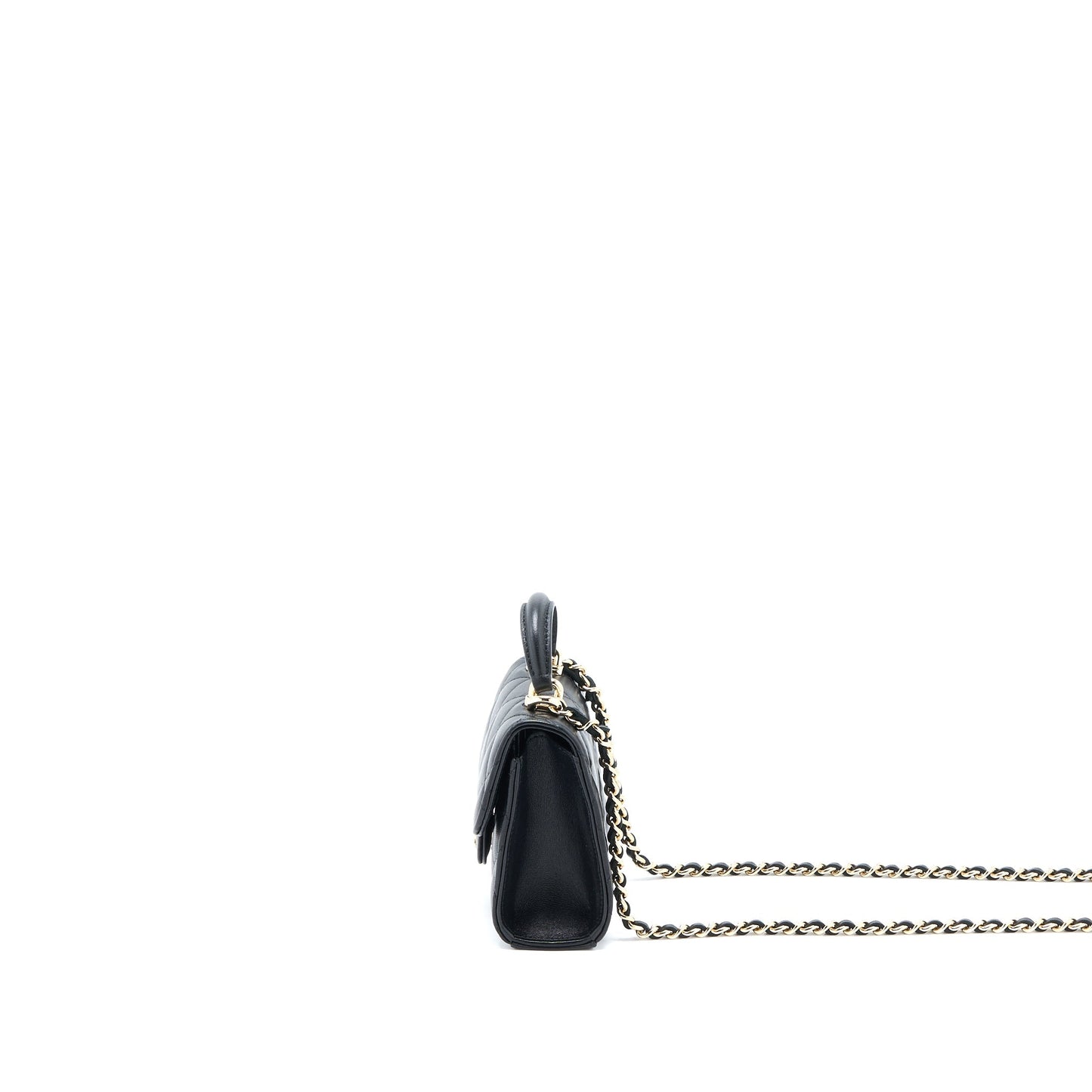 Chanel Top Handle Mini Flap Chain Bag Lambskin Black L