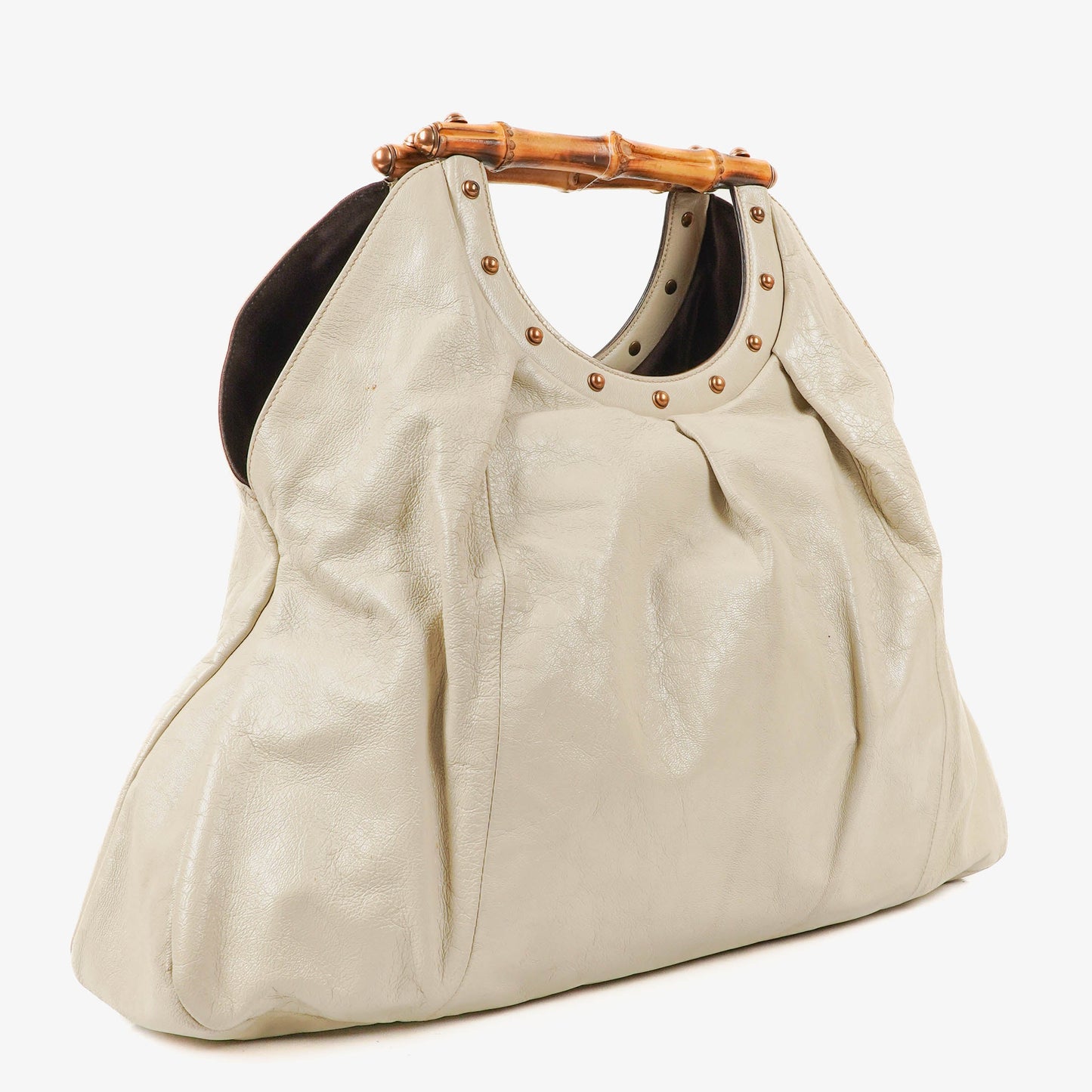 Gucci Bamboo Handle Large Neutral Calfskin Studded Tote Bag