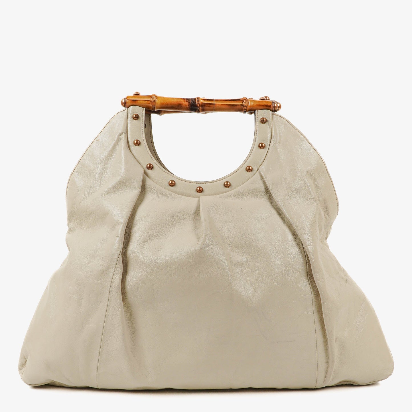 Gucci Bamboo Handle Large Neutral Calfskin Studded Tote Bag