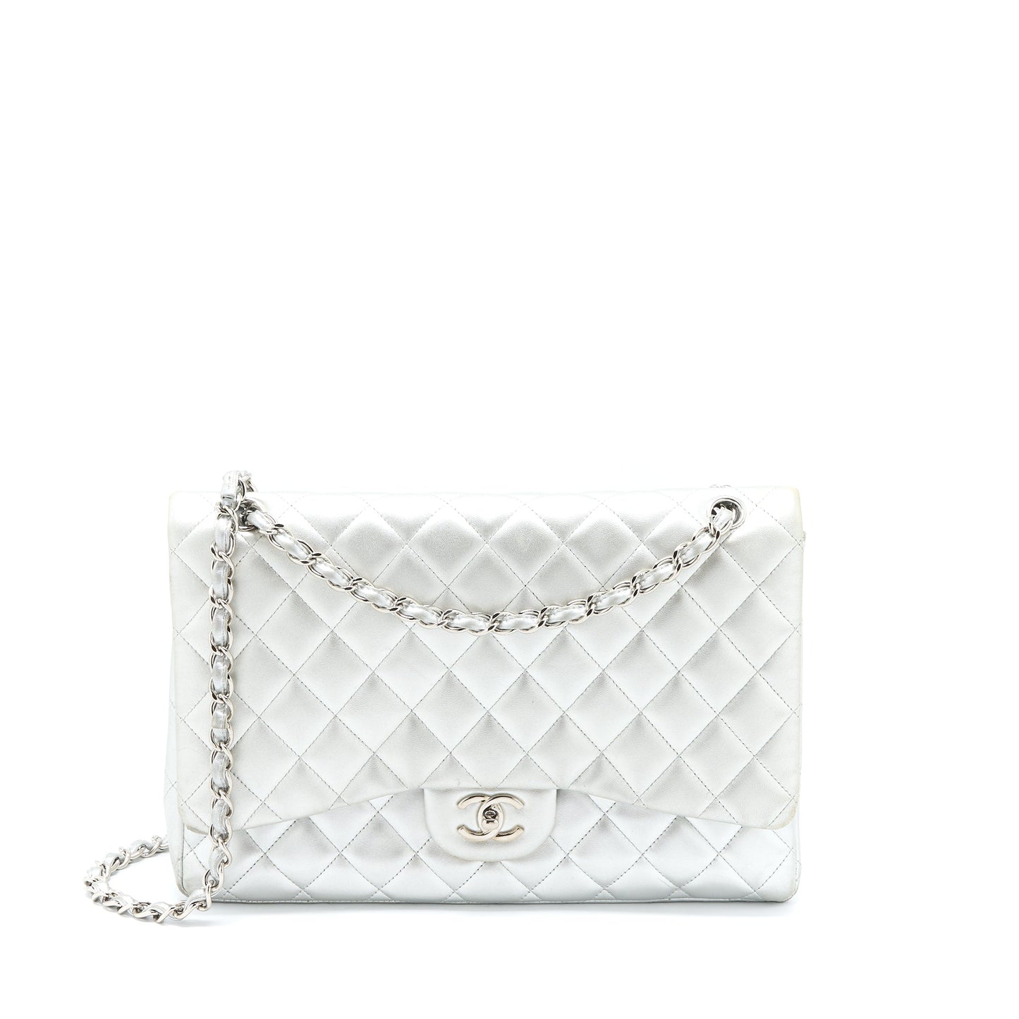Chanel Maxi Classic Single Flap Bag Lambskin Silver