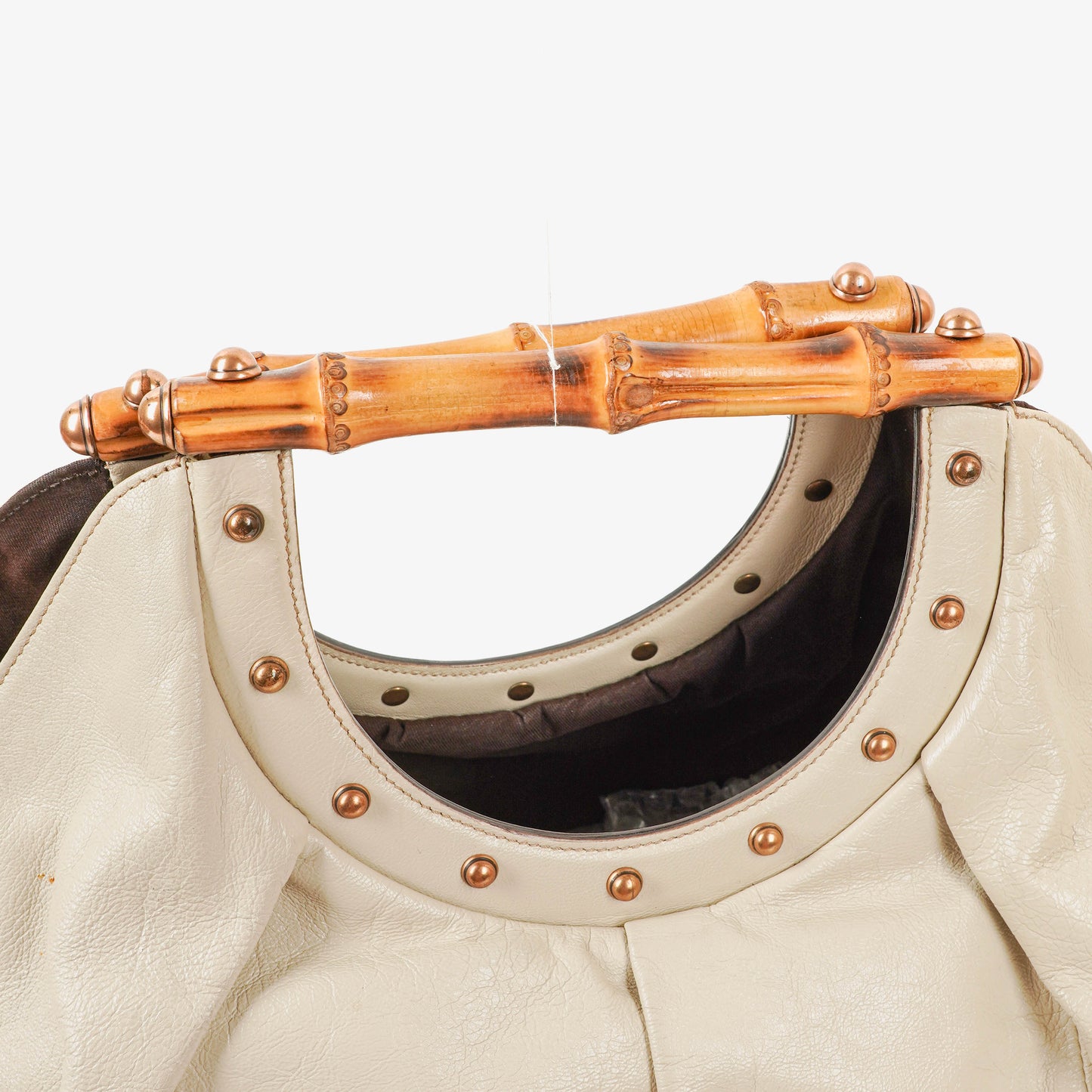 Gucci Bamboo Handle Large Neutral Calfskin Studded Tote Bag