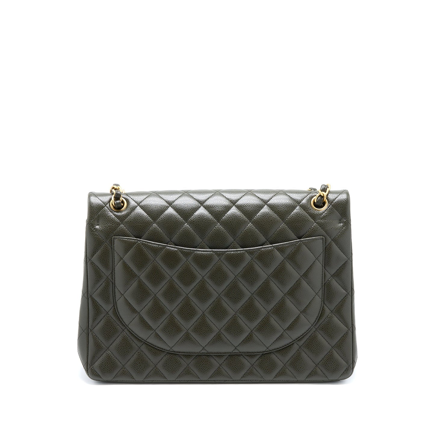 Chanel Maxi Classic Double Flap Bag Caviar Olive Green Brushed