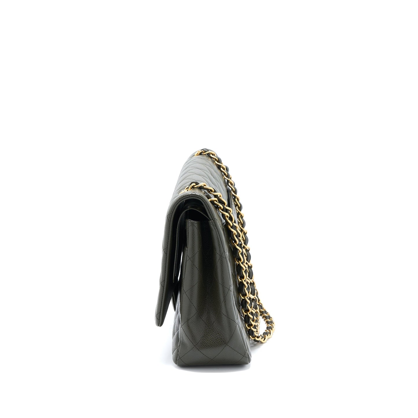 Chanel Maxi Classic Double Flap Bag Caviar Olive Green Brushed