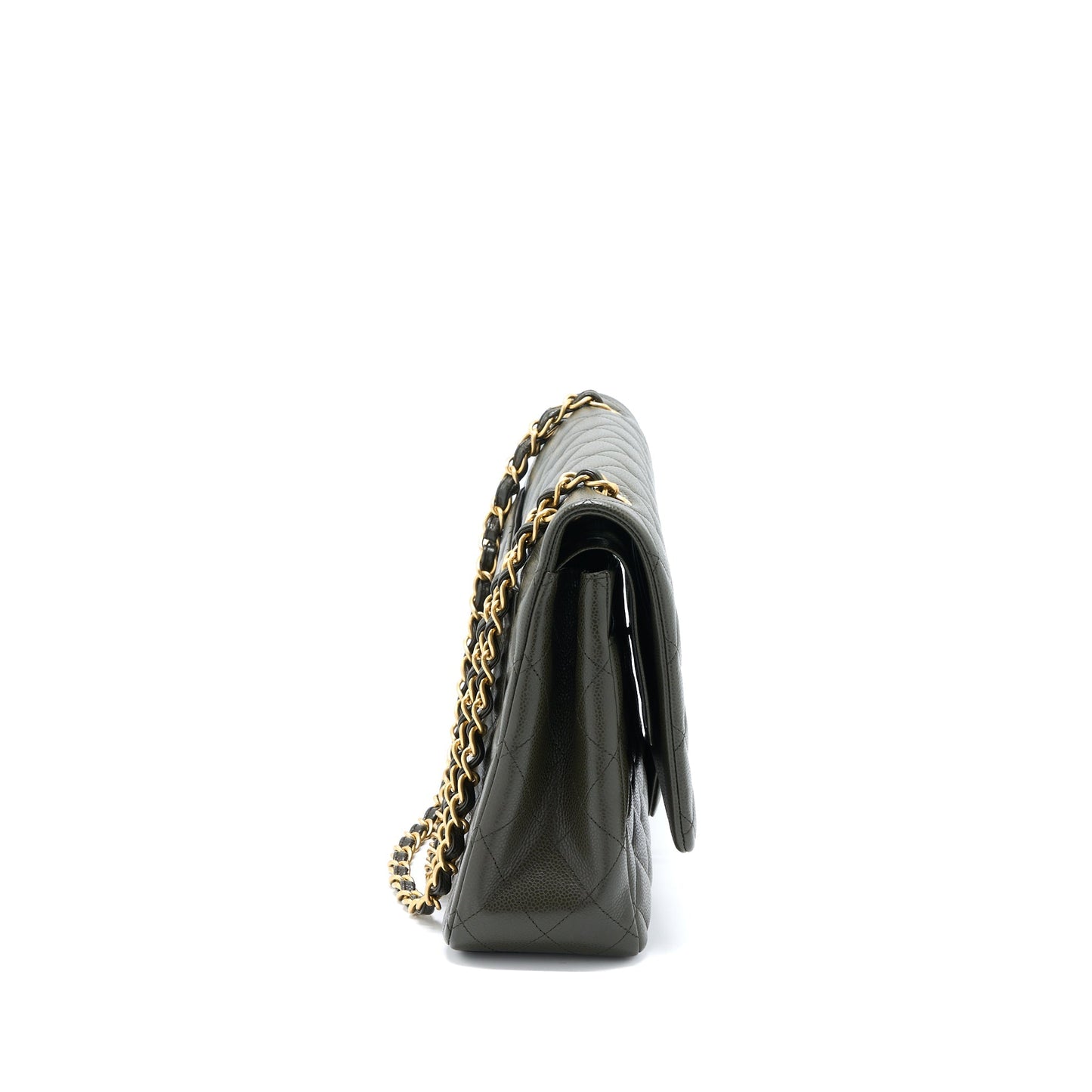 Chanel Maxi Classic Double Flap Bag Caviar Olive Green Brushed