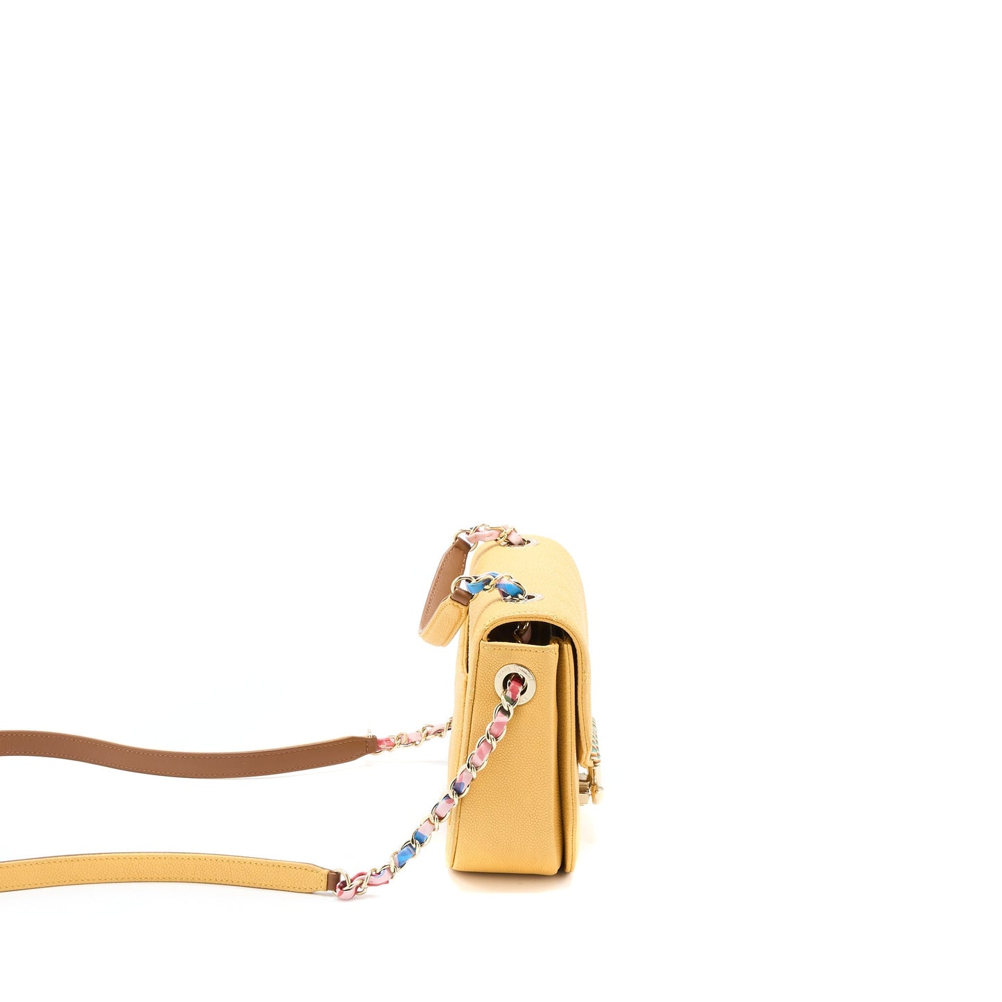 Chanel Giant CC Logo Messenger Flap Bag Caviar Yellow L