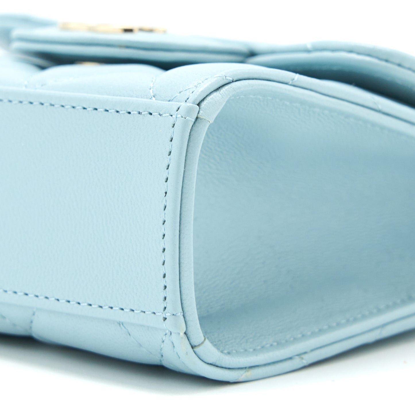 Chanel Mini Top Handle Flap Bag Lambskin Light Blue L