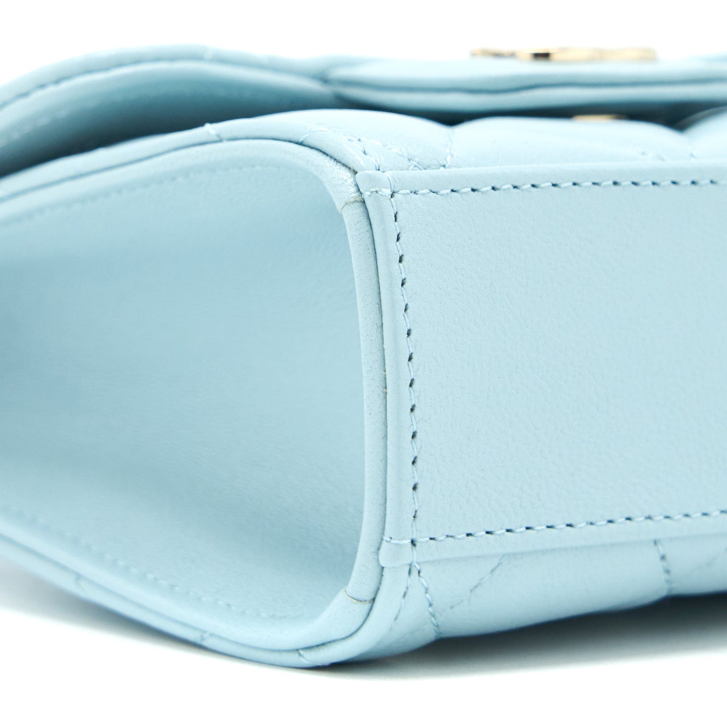 Chanel Mini Top Handle Flap Bag Lambskin Light Blue L
