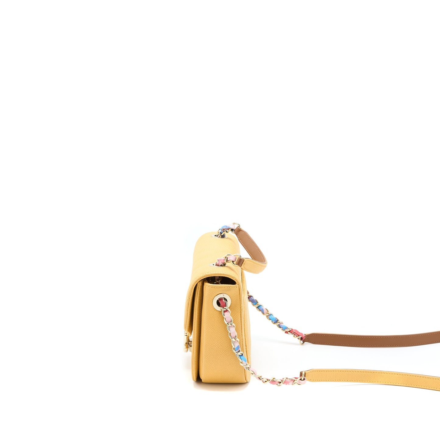 Chanel Giant CC Logo Messenger Flap Bag Caviar Yellow L