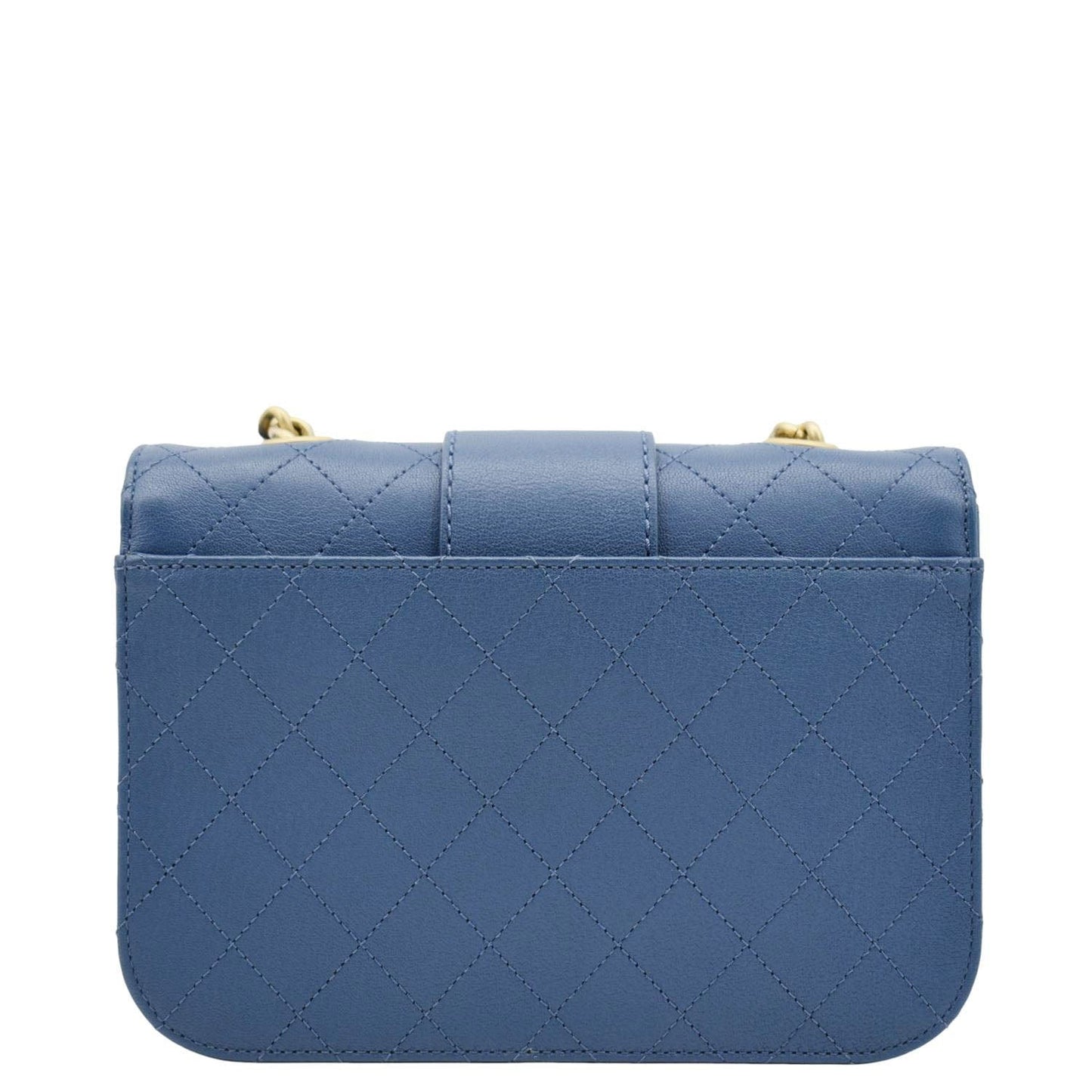 CHANEL Front Chain Flap Quilted Leather Shoulder Bag Blue