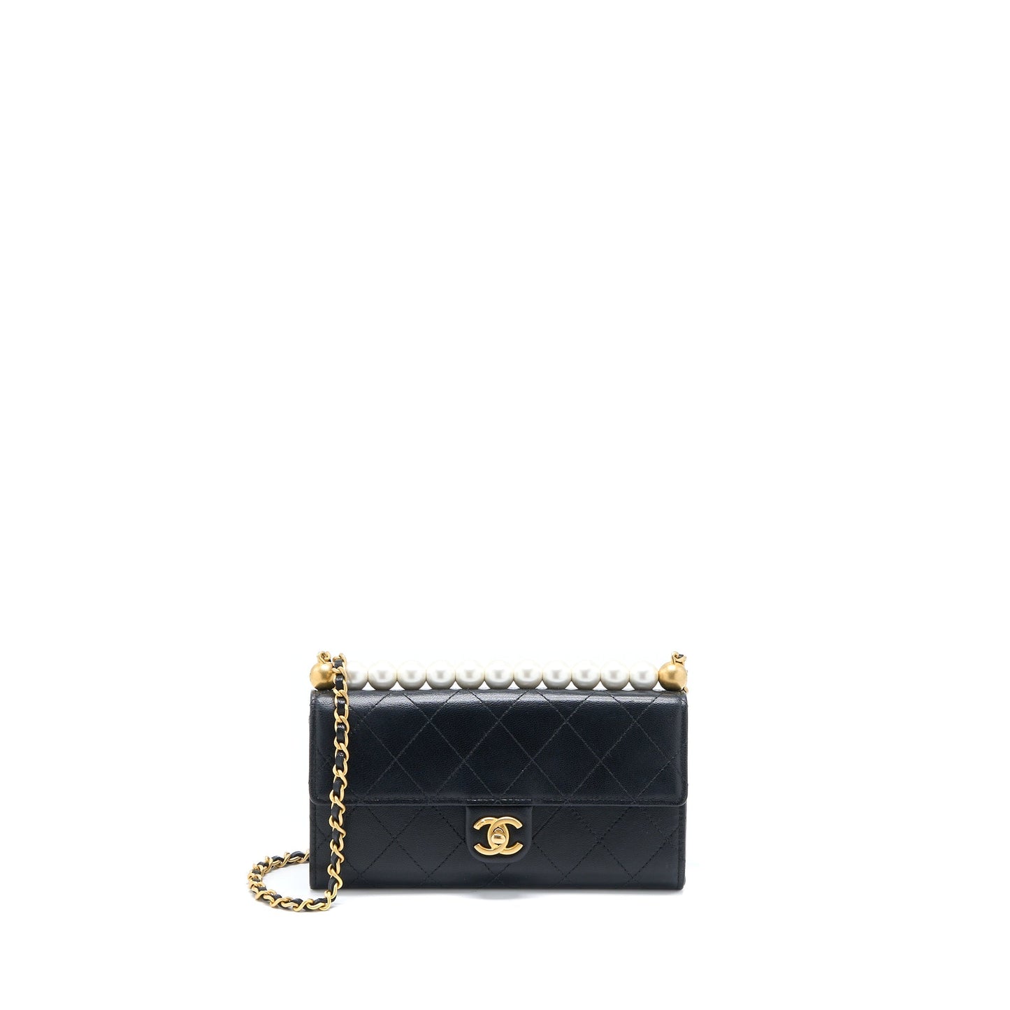Chanel Pearl Flap Wallet on Chain Goatskin Black