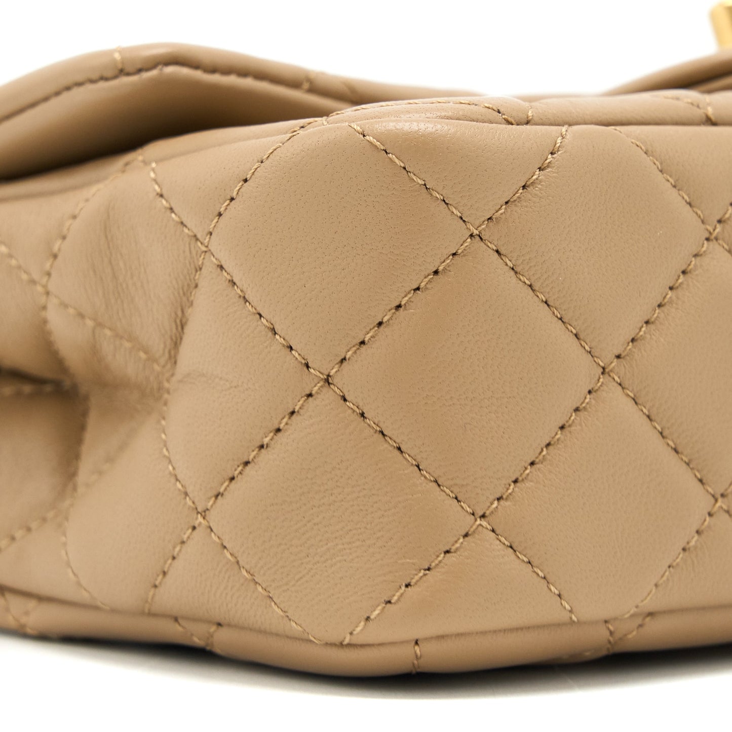 Chanel 22S Pearl Crushed Mini Rectangular Lambskin Dark Beige (Microchip)