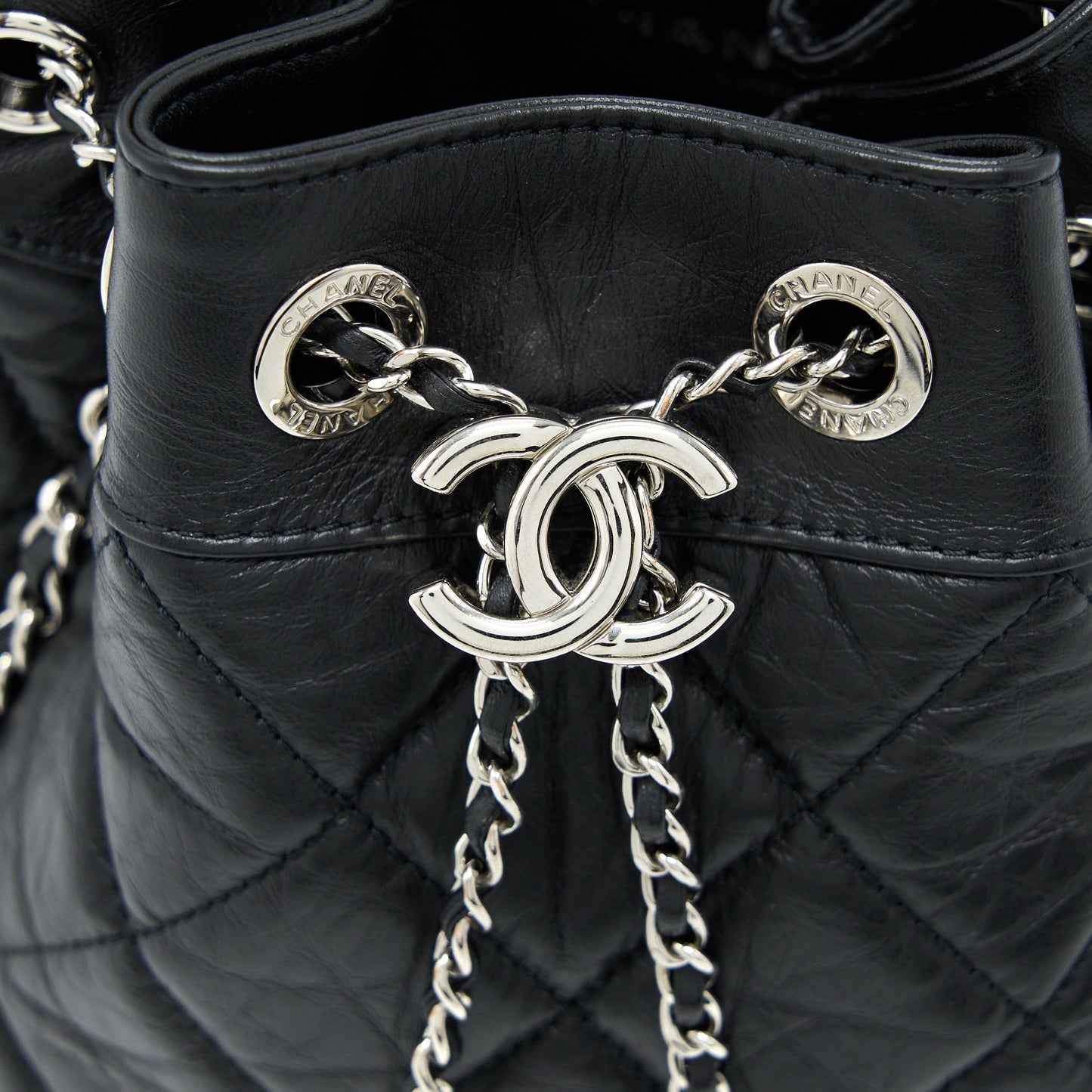 Chanel 20S Drawstring Bucket Bag Aged Calfskin Black