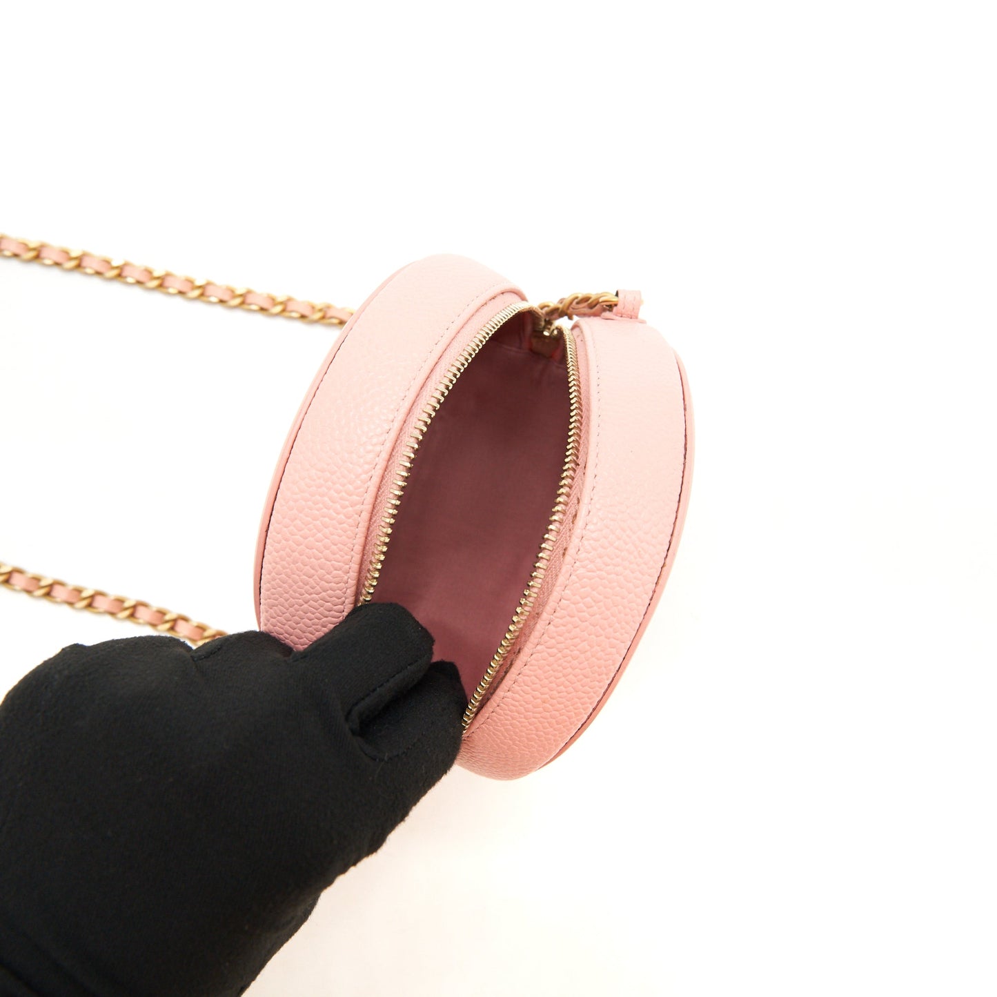 Chanel mini Round Vanity with chain caviar pink