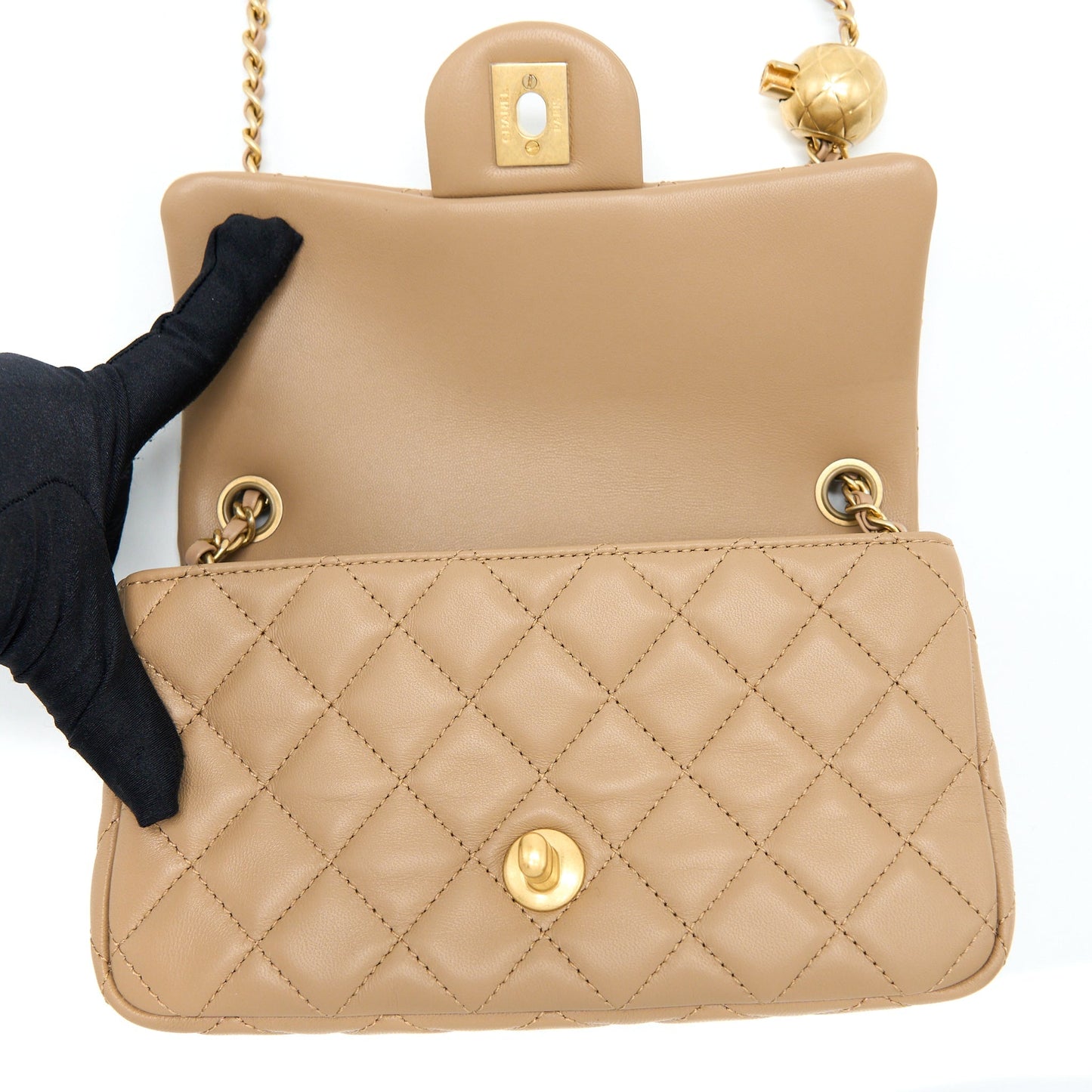 Chanel 22S Pearl Crushed Mini Rectangular Lambskin Dark Beige (Microchip)