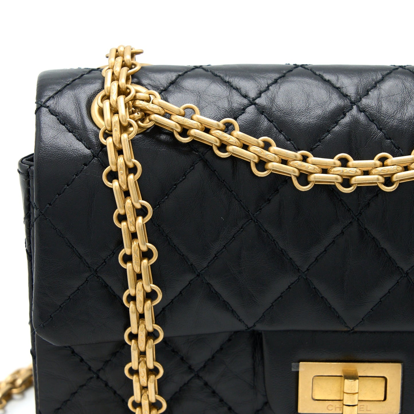Chanel Mini Reissue 2.55 Flap Bag Aged Calfskin Black Brushed  (Microchip)
