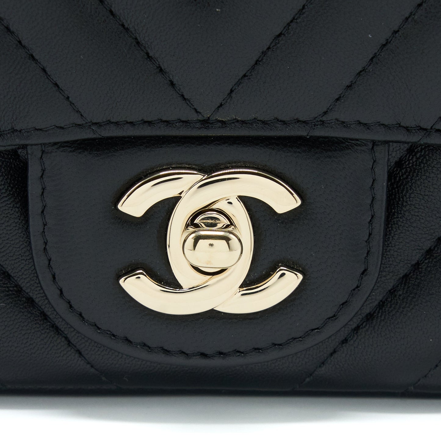 Chanel Mini Square Flap Bag Chevron Lambskin Black L