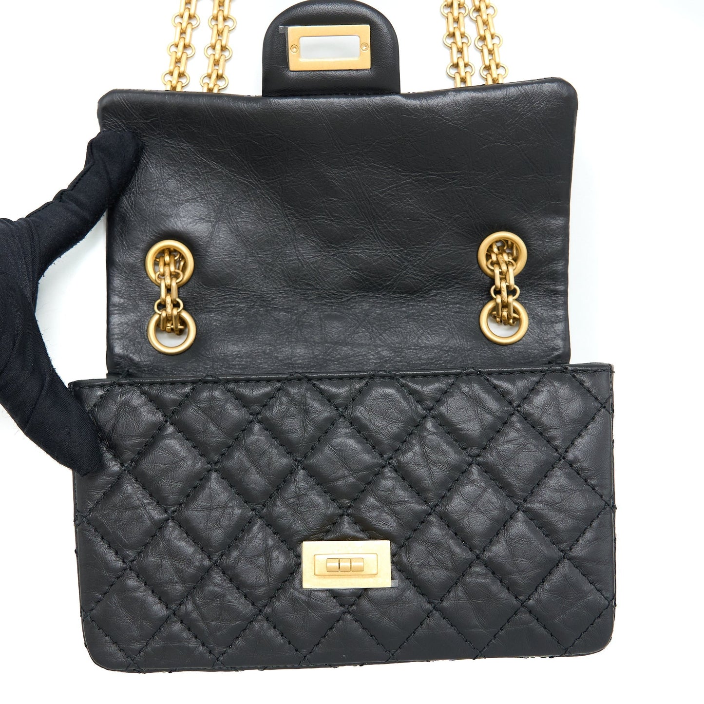 Chanel Mini Reissue 2.55 Flap Bag Aged Calfskin Black Brushed  (Microchip)